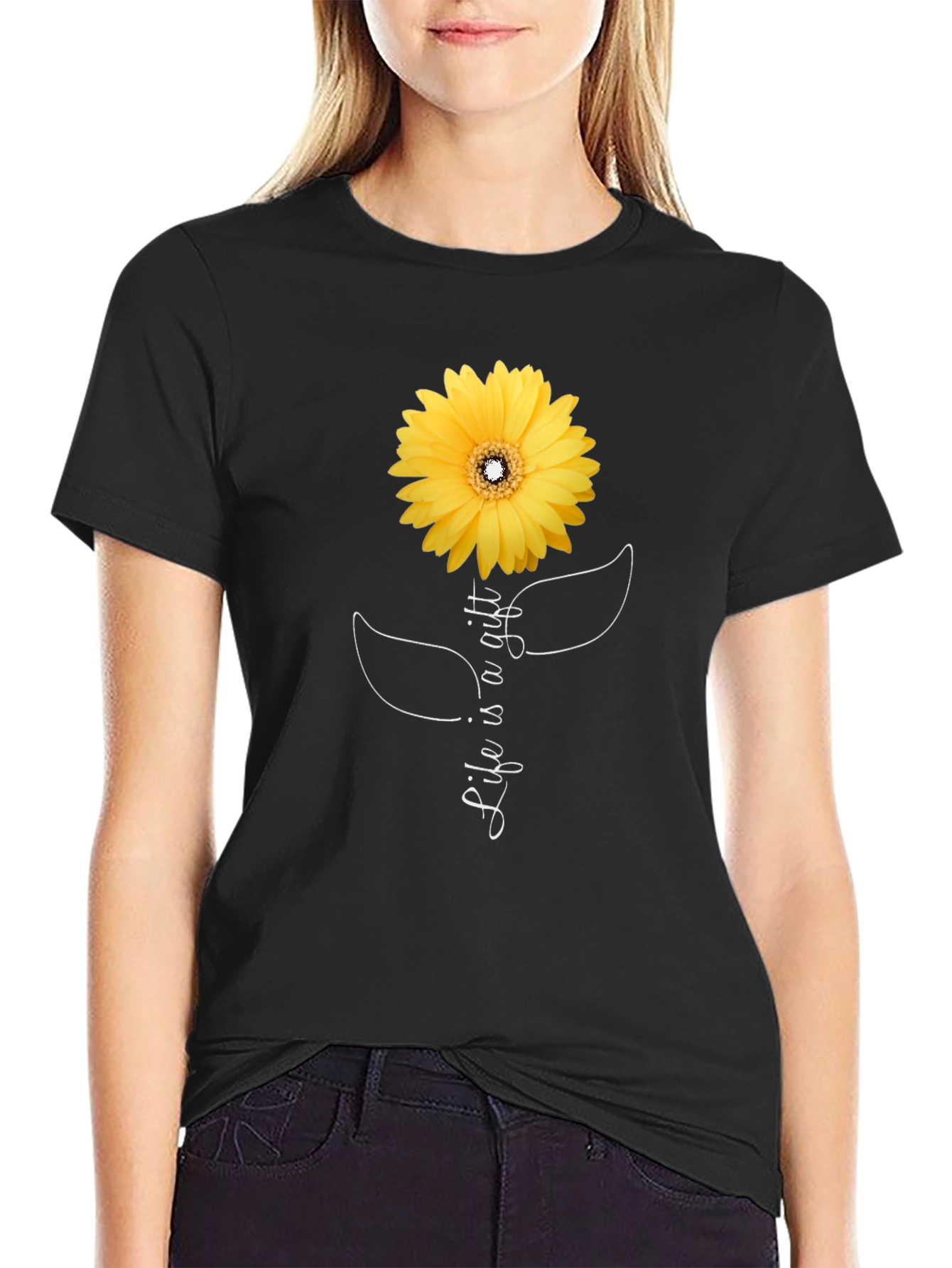 Black Life is a Gift Sunflower Black T-Shirt view 2