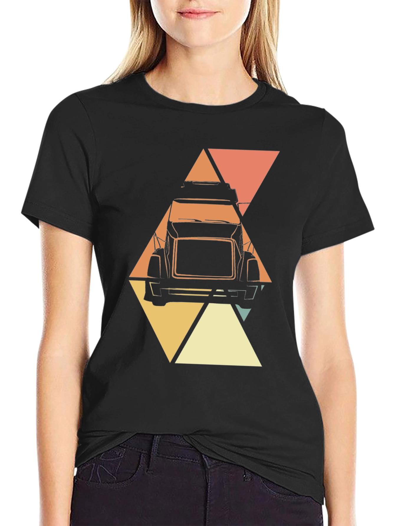 Black Retro Trucker T-Shirt - Geometric Design view 2