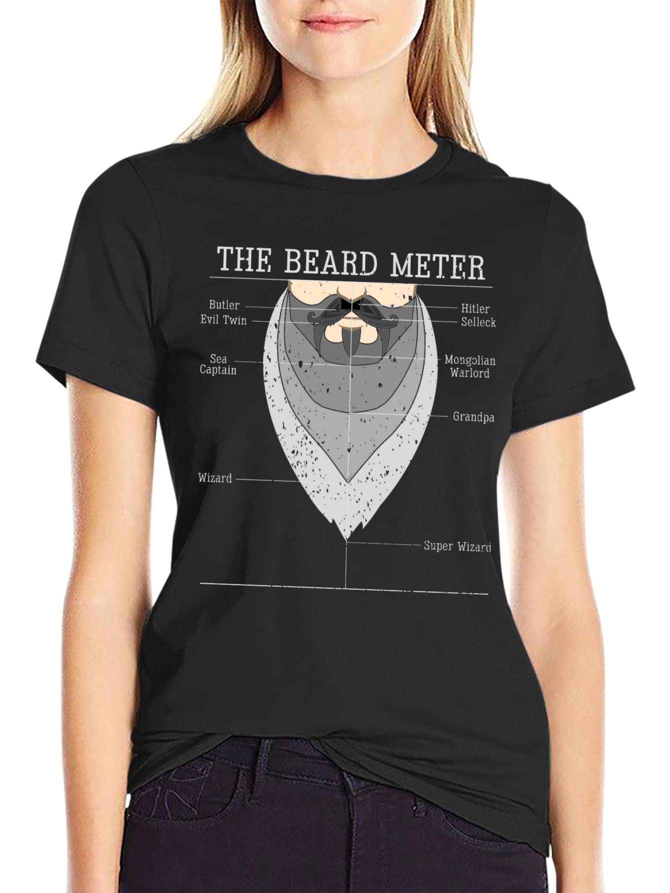 Black Beard Meter Graphic T-Shirt - Funny Beard Lover Tee view 2