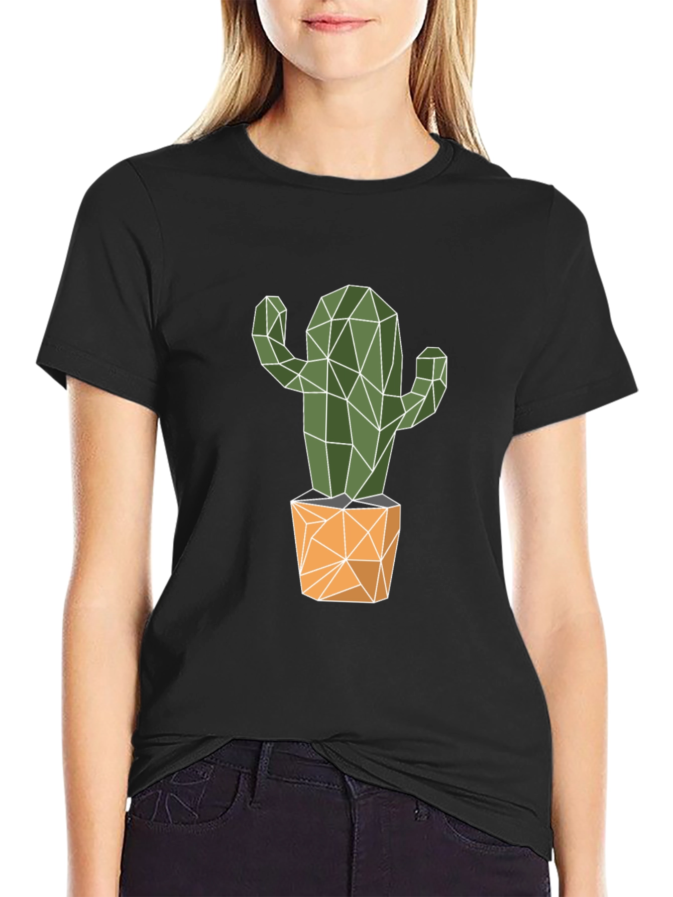 Black Geometric Cactus Graphic Tee - Stylish & Unique! view 2