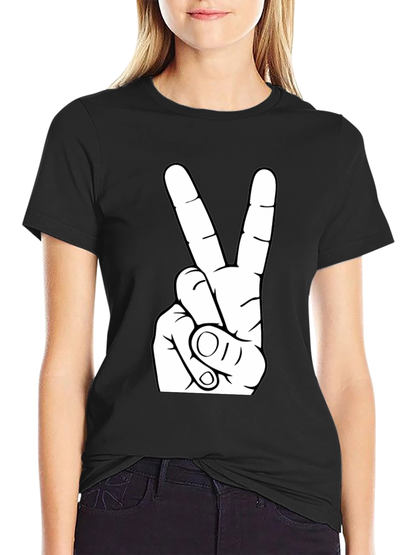 Black Peace Sign Graphic Tee - Black T-Shirt view 2