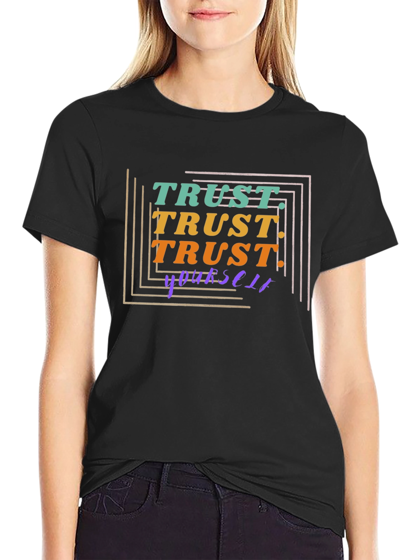 Black Trust Yourself Graphic Tee - Stylish Black T-Shirt view 2