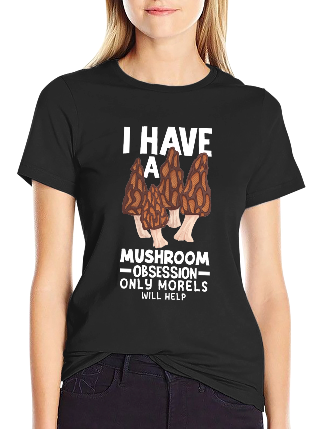 Black Mushroom Obsession Morel T-Shirt view 2