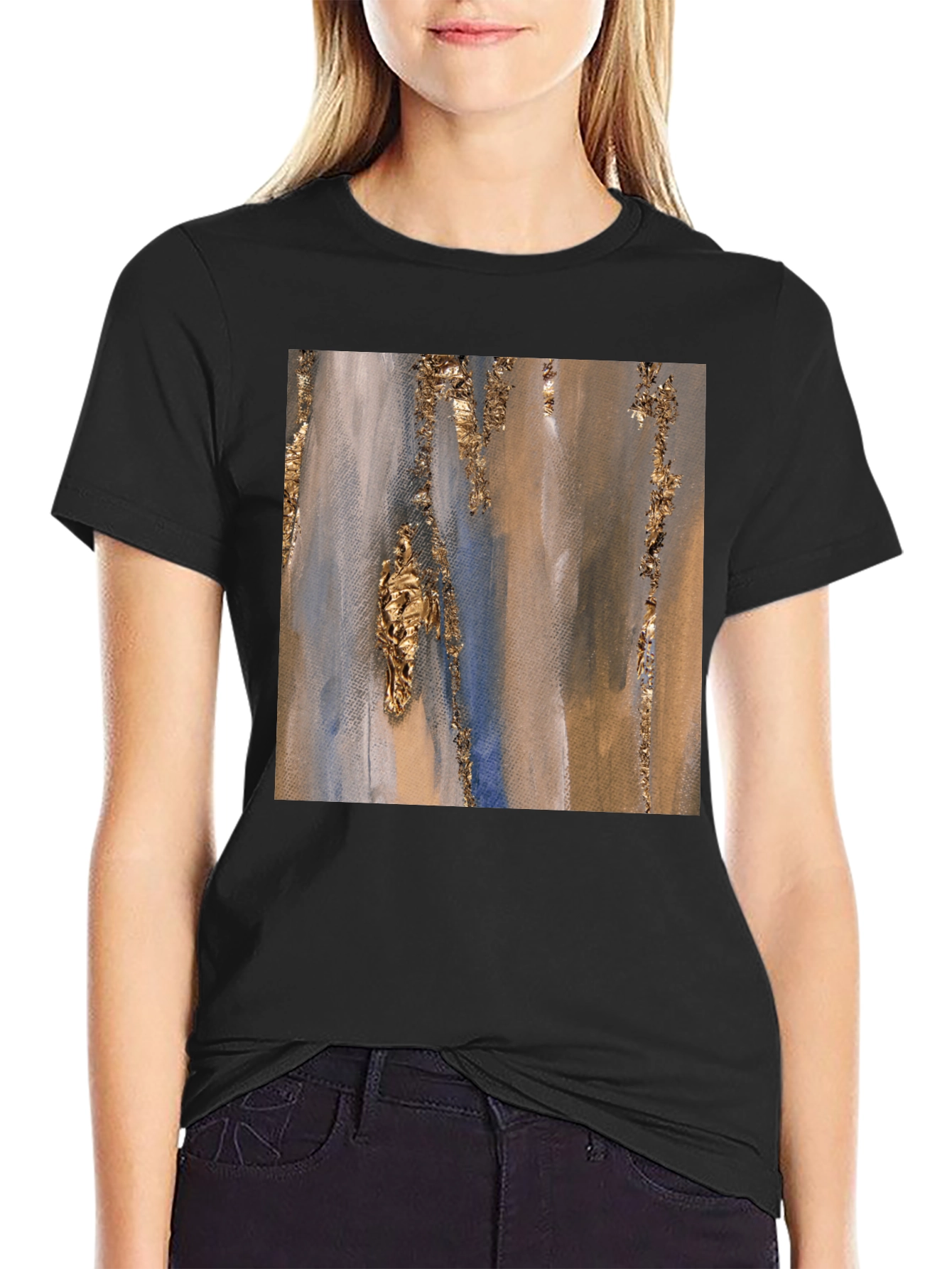 Black Abstract Art Print T-Shirt view 2