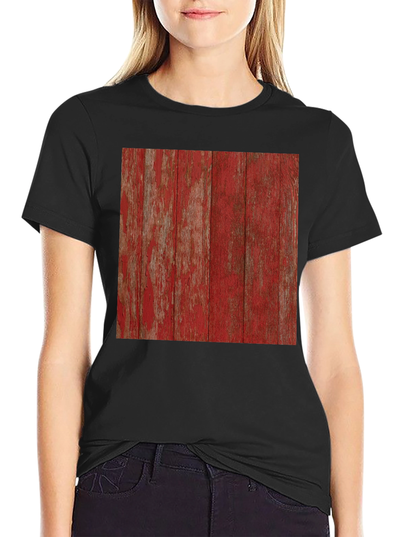 Black Rustic Red Wood Grain Graphic Tee - Short Sleeve view 2