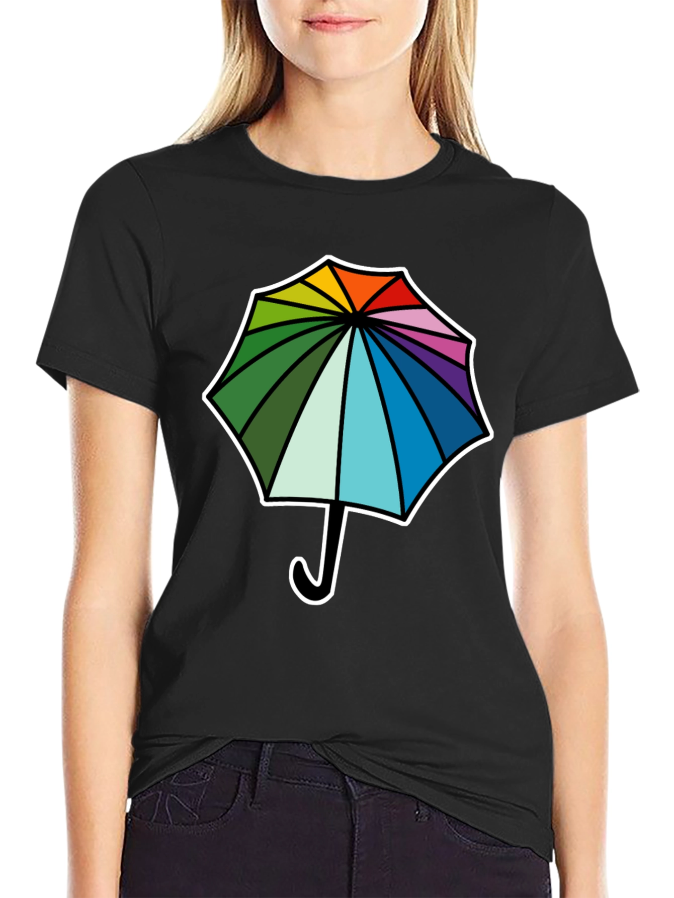 Black Rainbow Umbrella Graphic Tee - Stylish Comfort view 2
