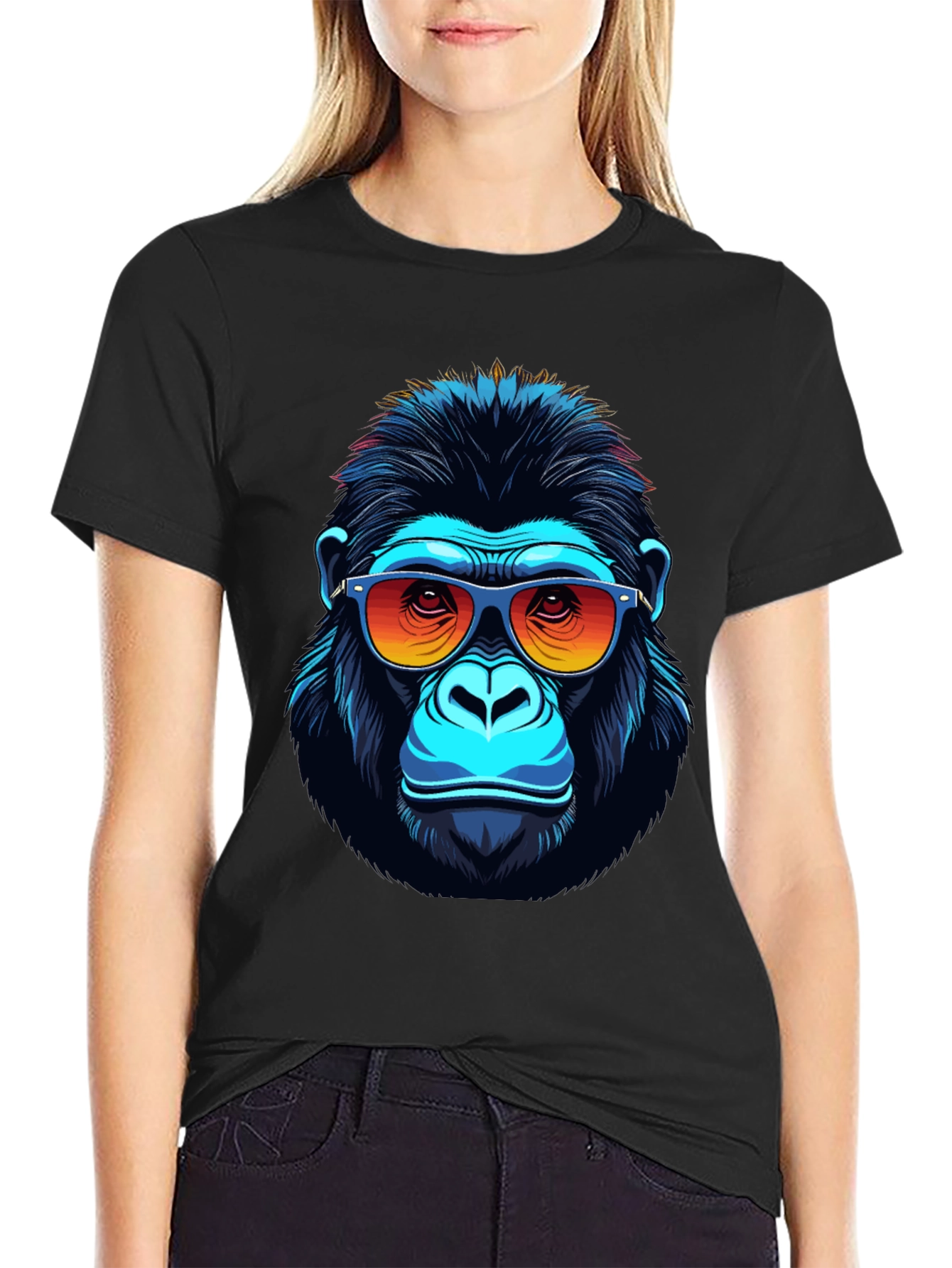 Black Cool Gorilla Graphic Tee - Fun Animal Print Shirt view 2