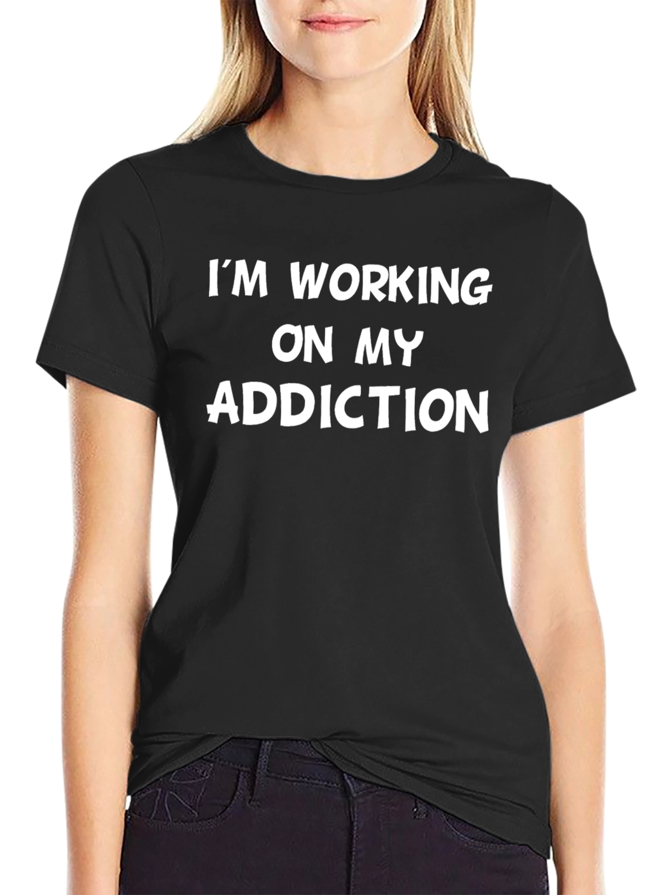 Black Funny Addiction Recovery Tee - I'm Working On My Addiction view 2