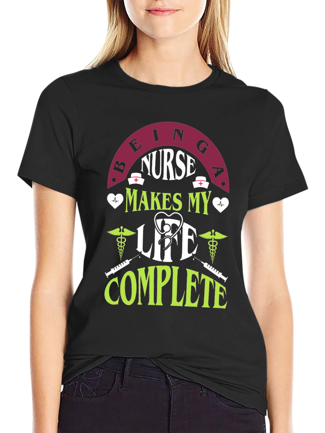 Black Being A Nurse Makes My Life Complete T-Shirt view 2