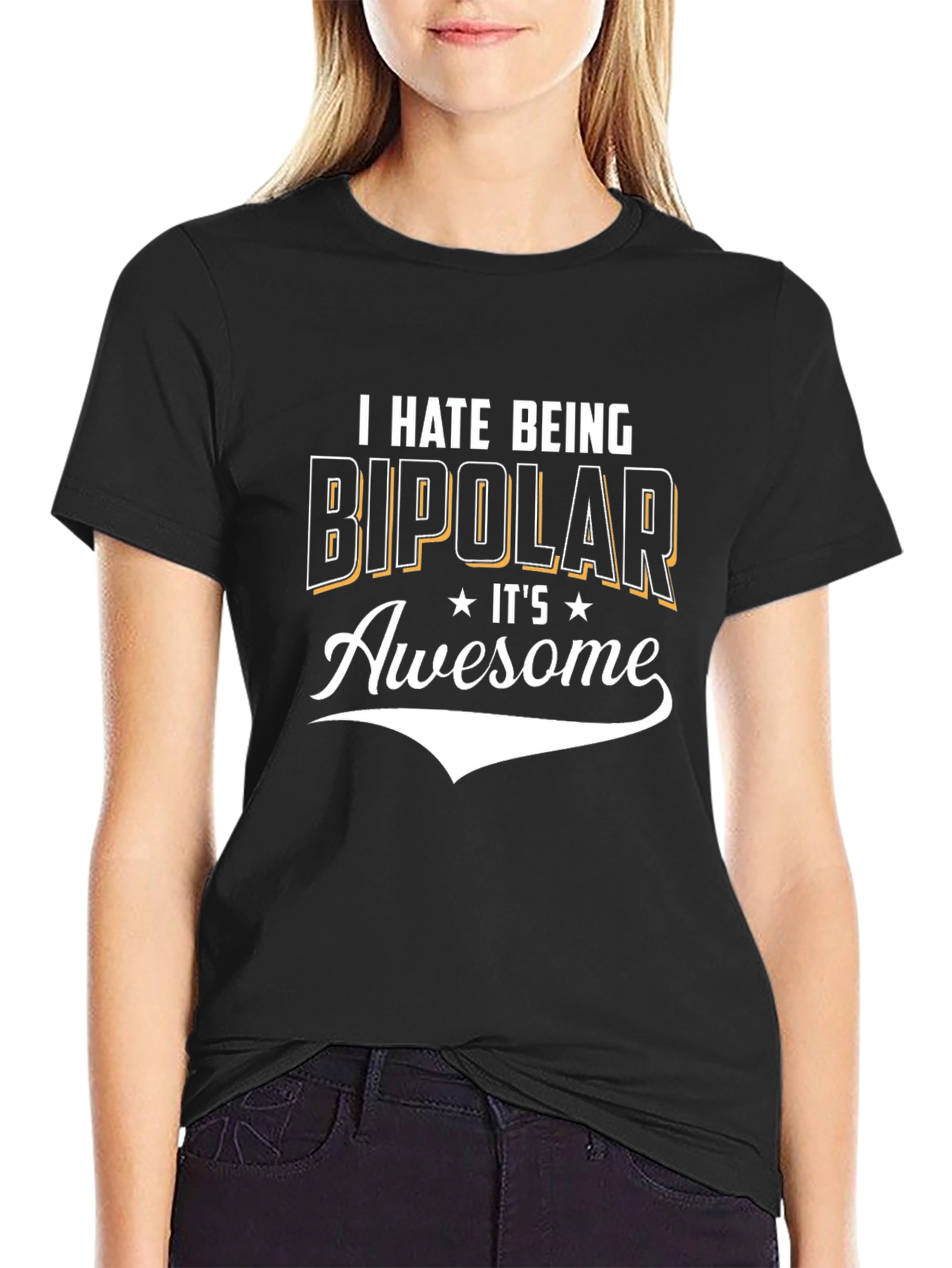 Black Funny Bipolar Graphic Tee - Black view 2