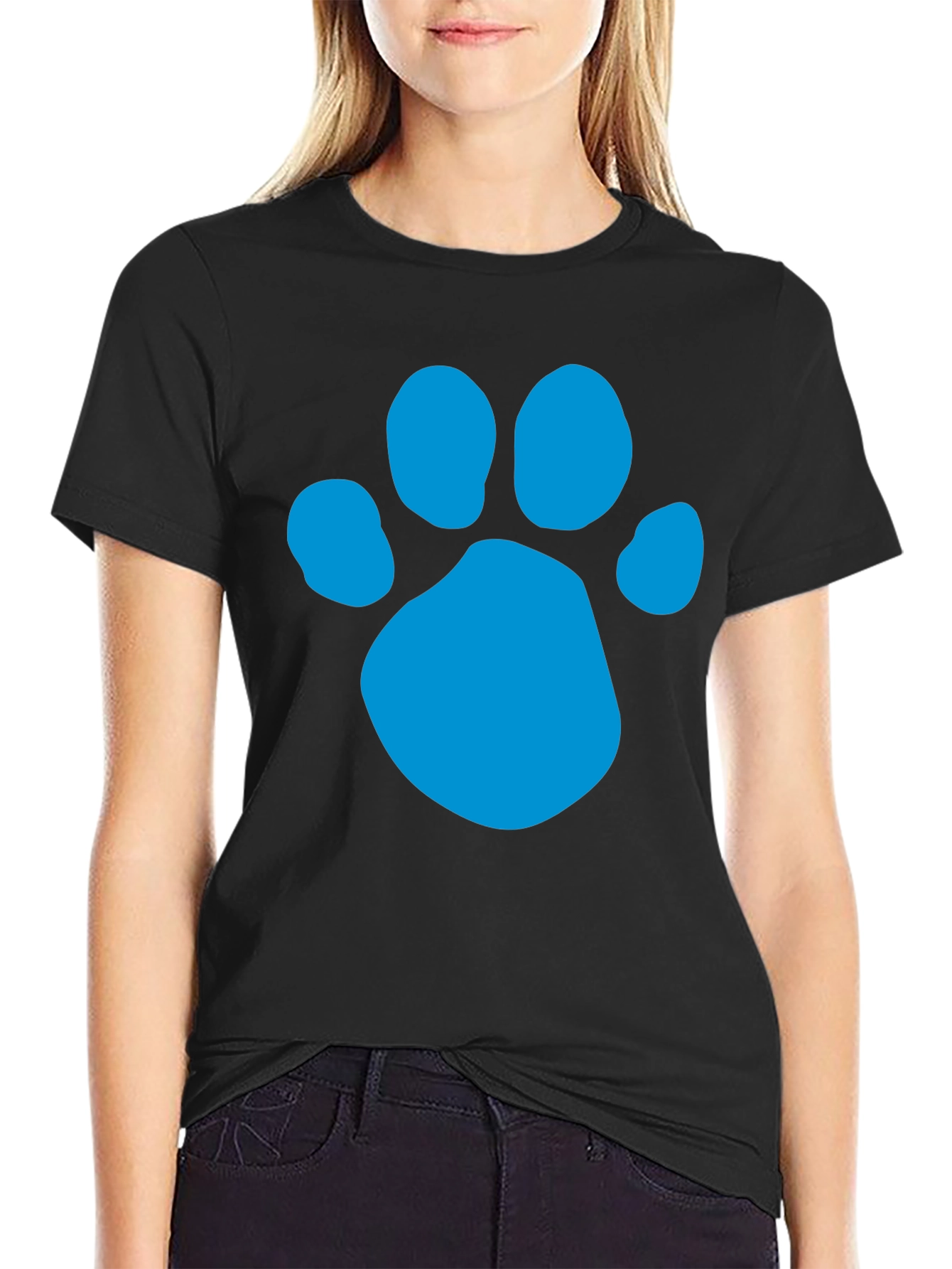 Black Paw Print T-Shirt - Black Crew Neck Tee view 2