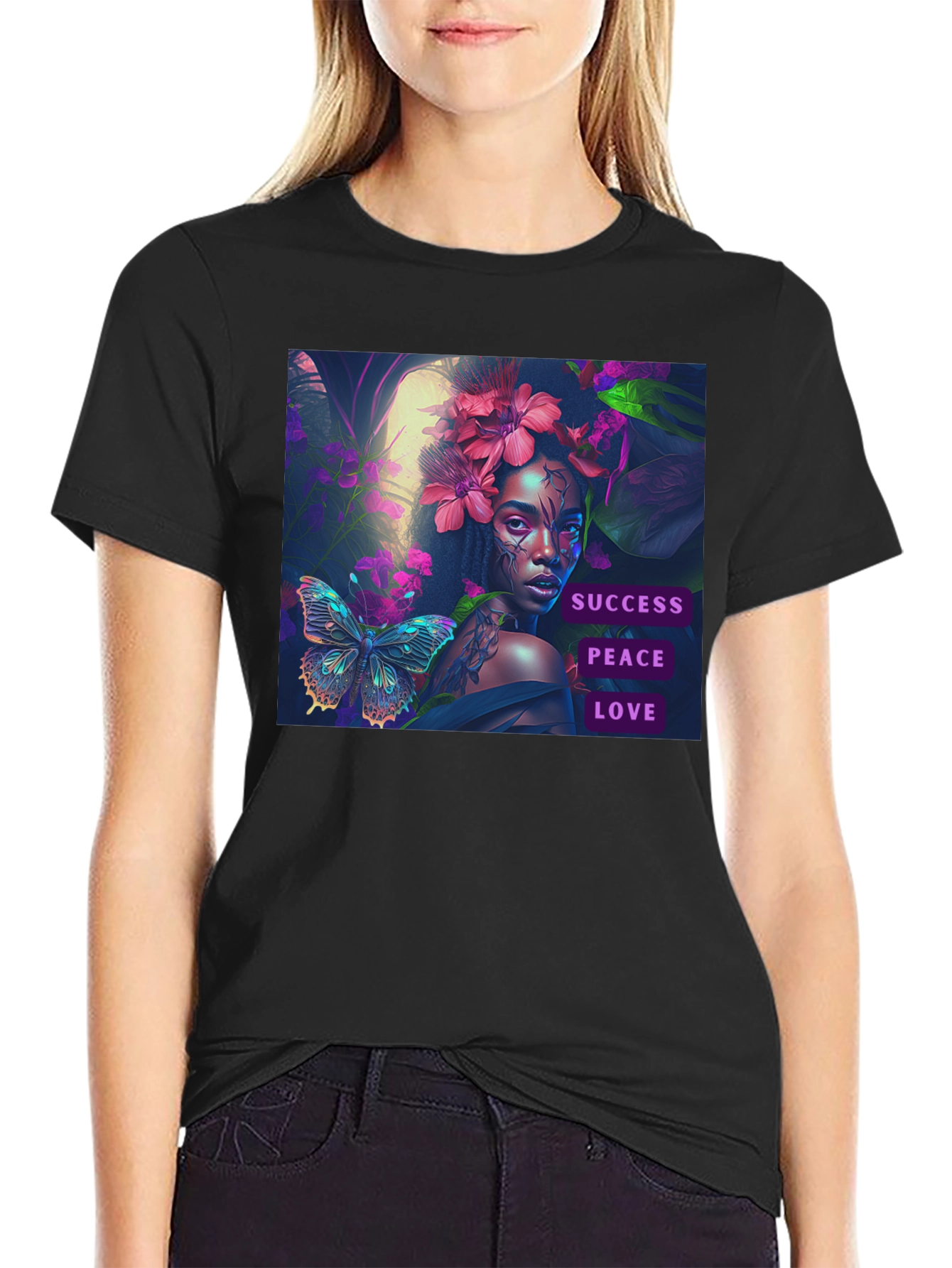 Black Success, Peace, Love Black T-Shirt view 2