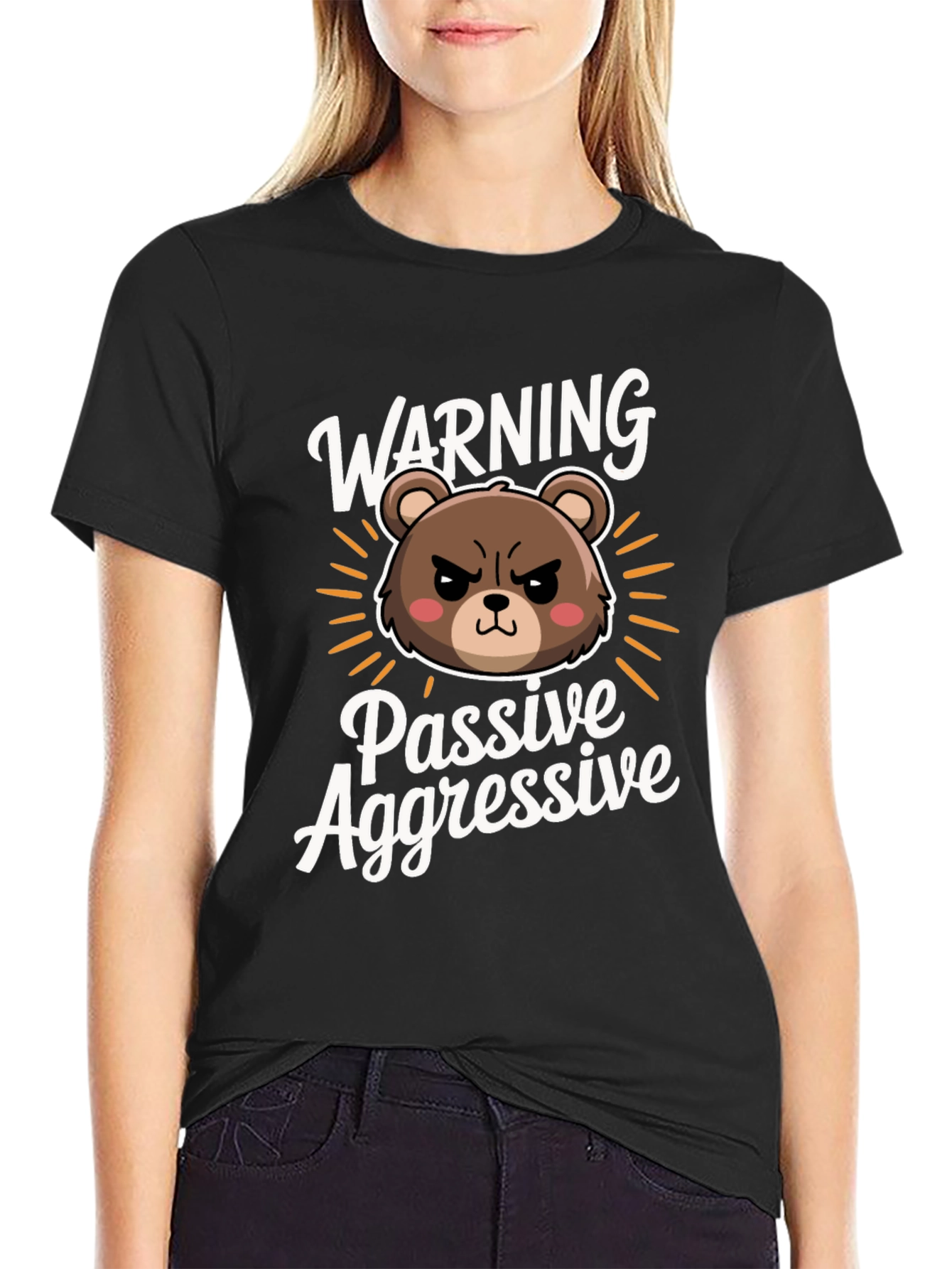 Black Passive Aggressive Bear Graphic T-Shirt view 2