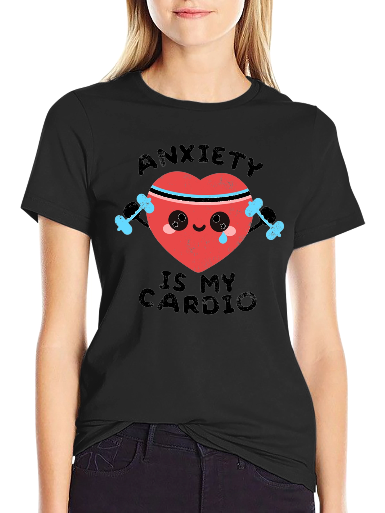 Black Anxiety Is My Cardio Funny Workout T-Shirt view 2