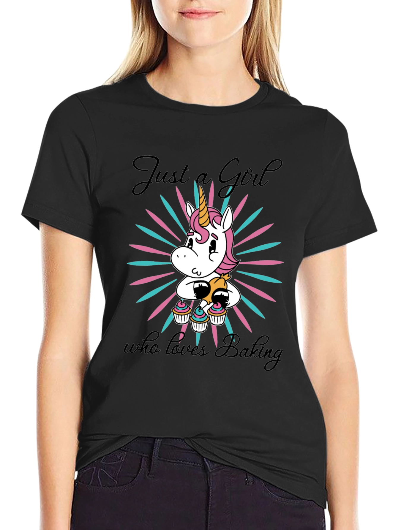 Black Just a Girl Who Loves Baking T-Shirt view 2
