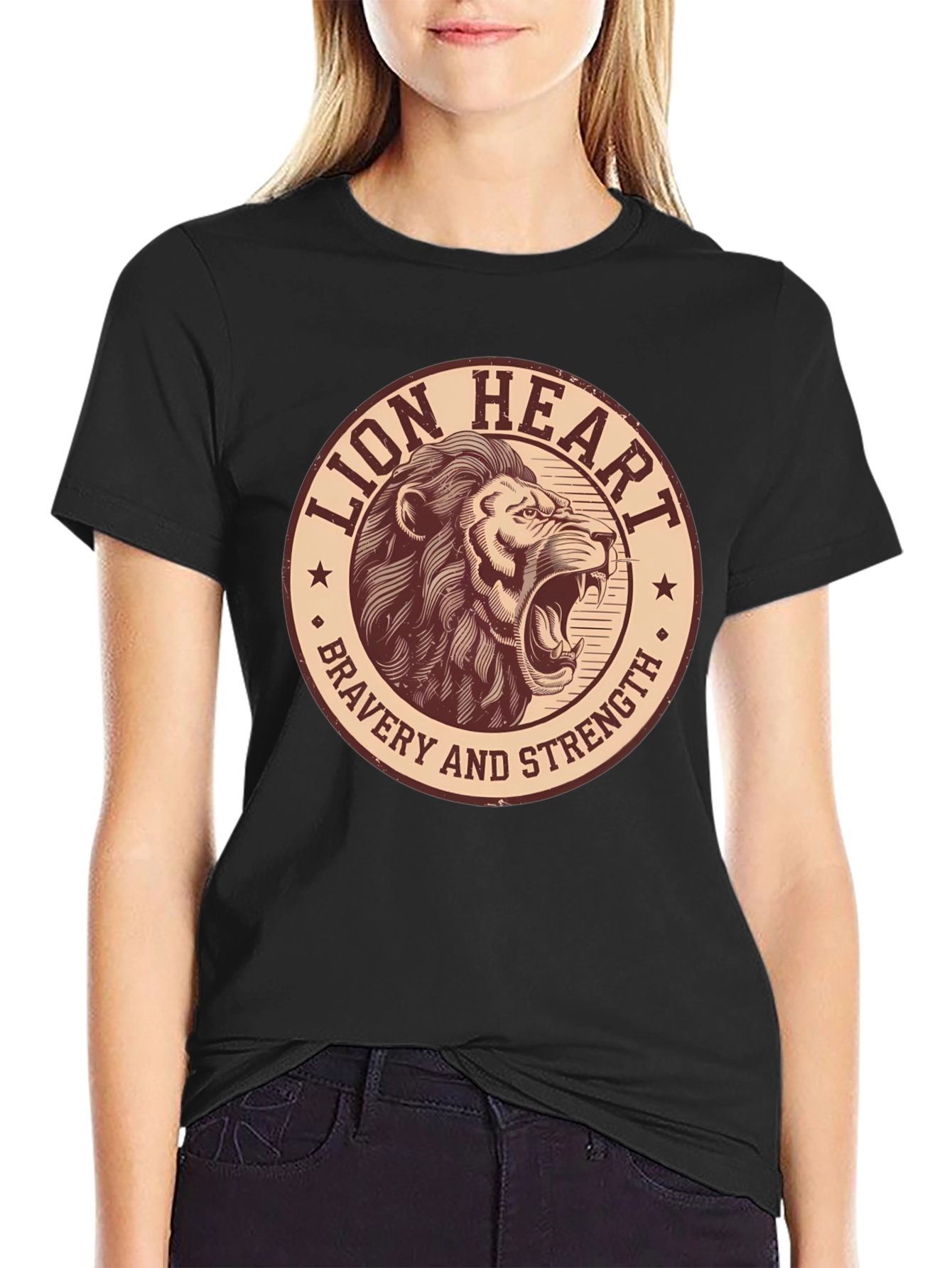Black Lion Heart Bravery Strength Graphic Tee view 2