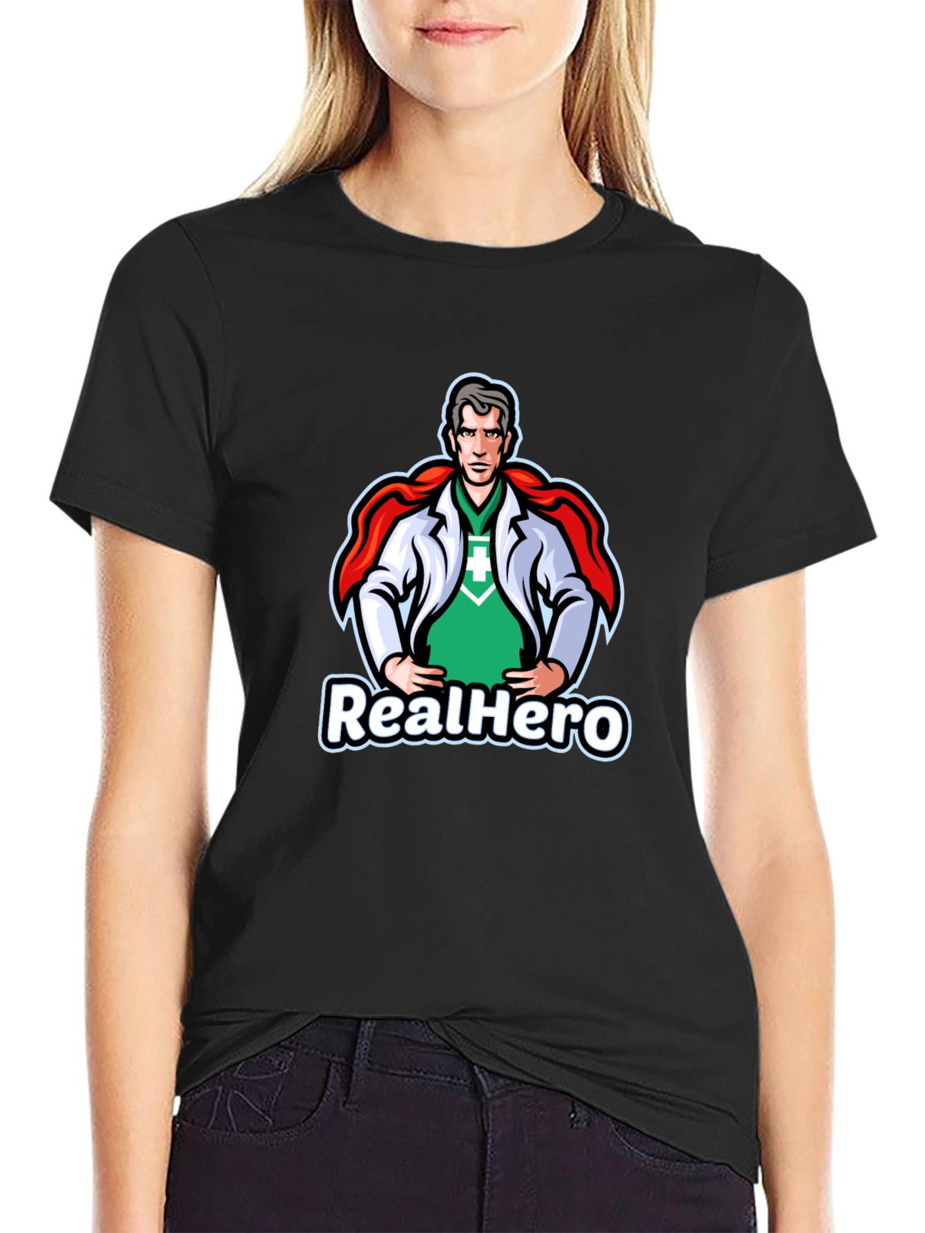 Black RealHero Doctor T-Shirt - Superhero Medical Apparel view 2