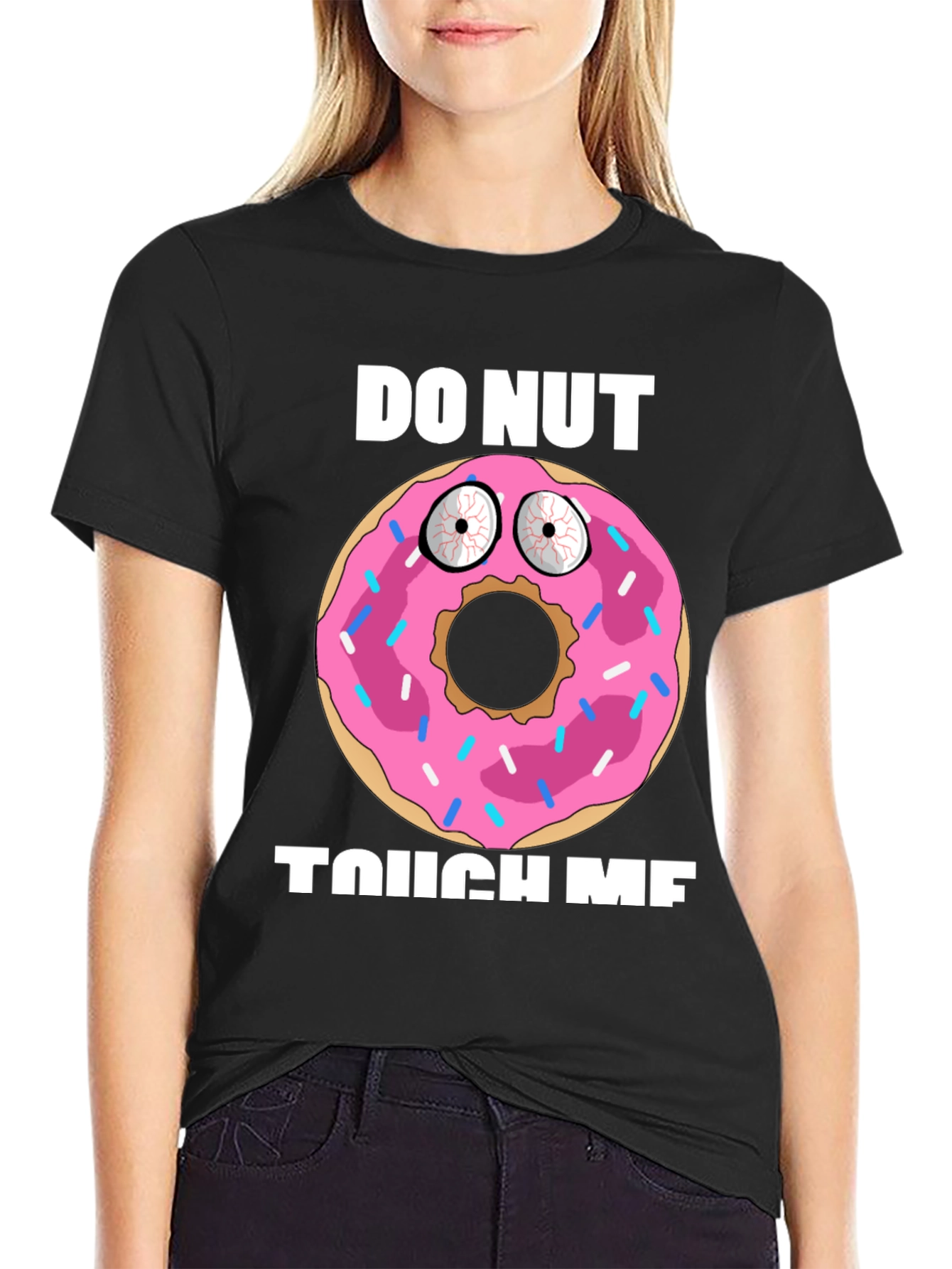 Black Funny Donut Graphic T-Shirt - Do Nut Touch Me! view 2
