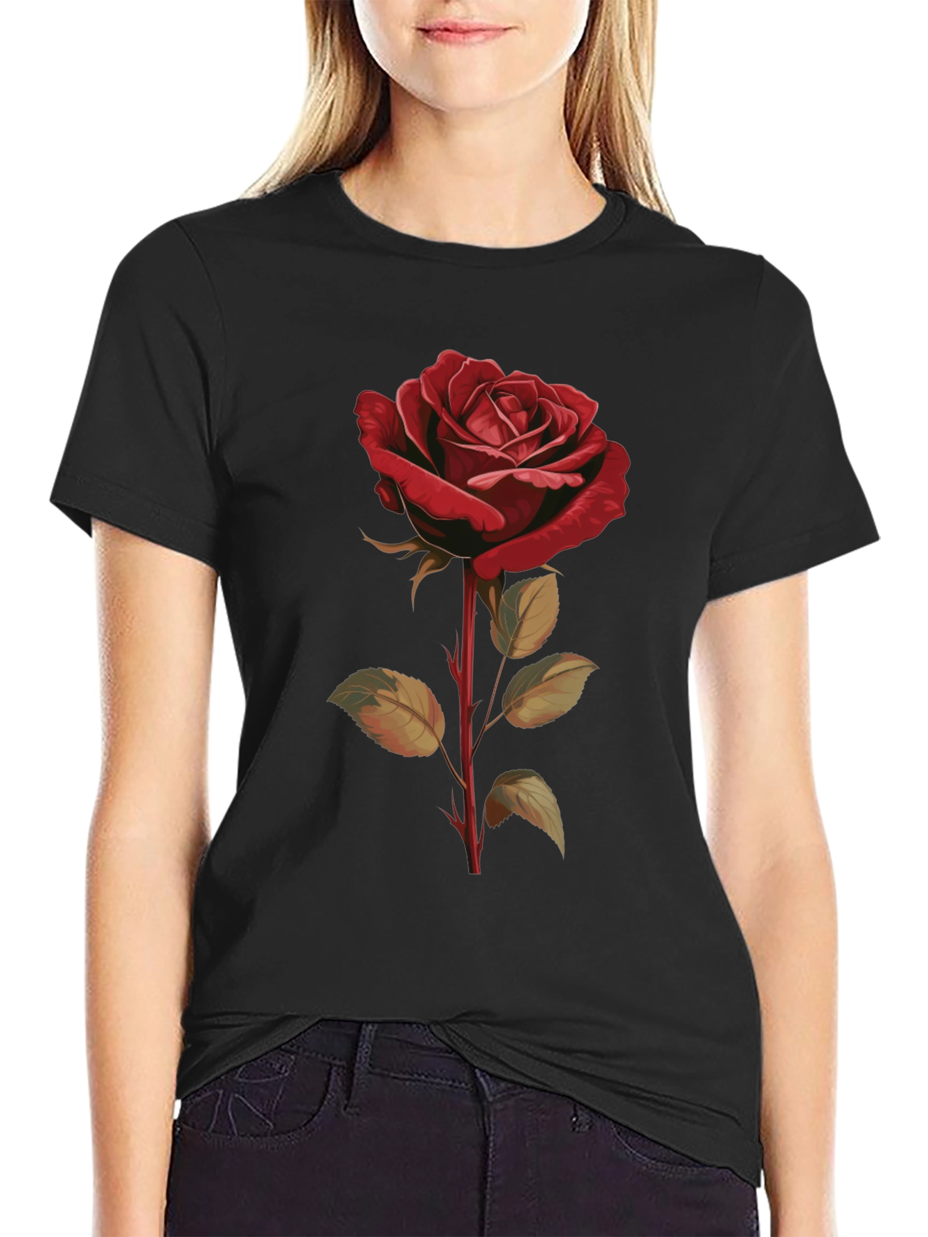 Black Classic Rose T-Shirt - Floral Graphic Tee view 2