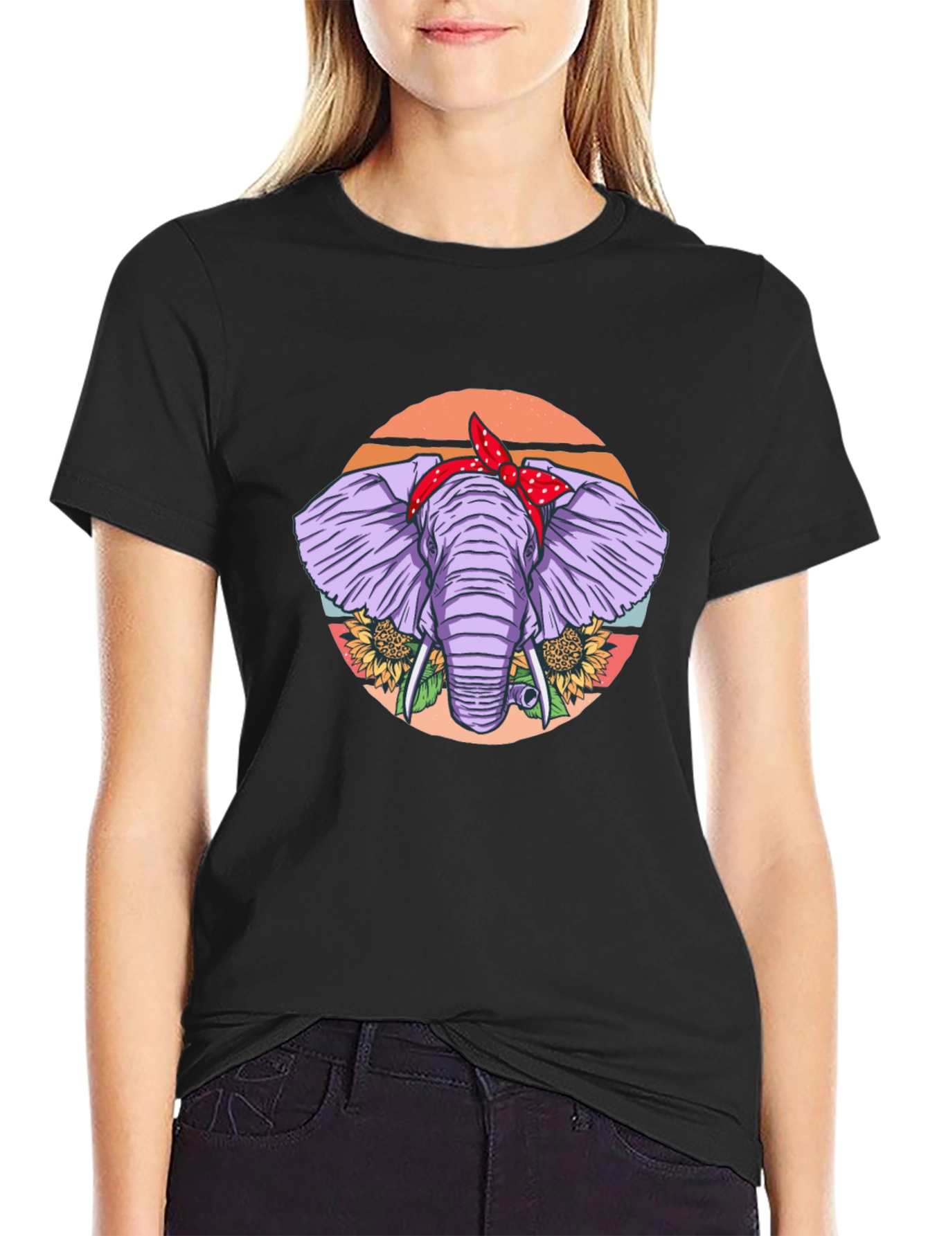 Black Elephant Bandana T-Shirt - Cute Animal Graphic Tee view 2
