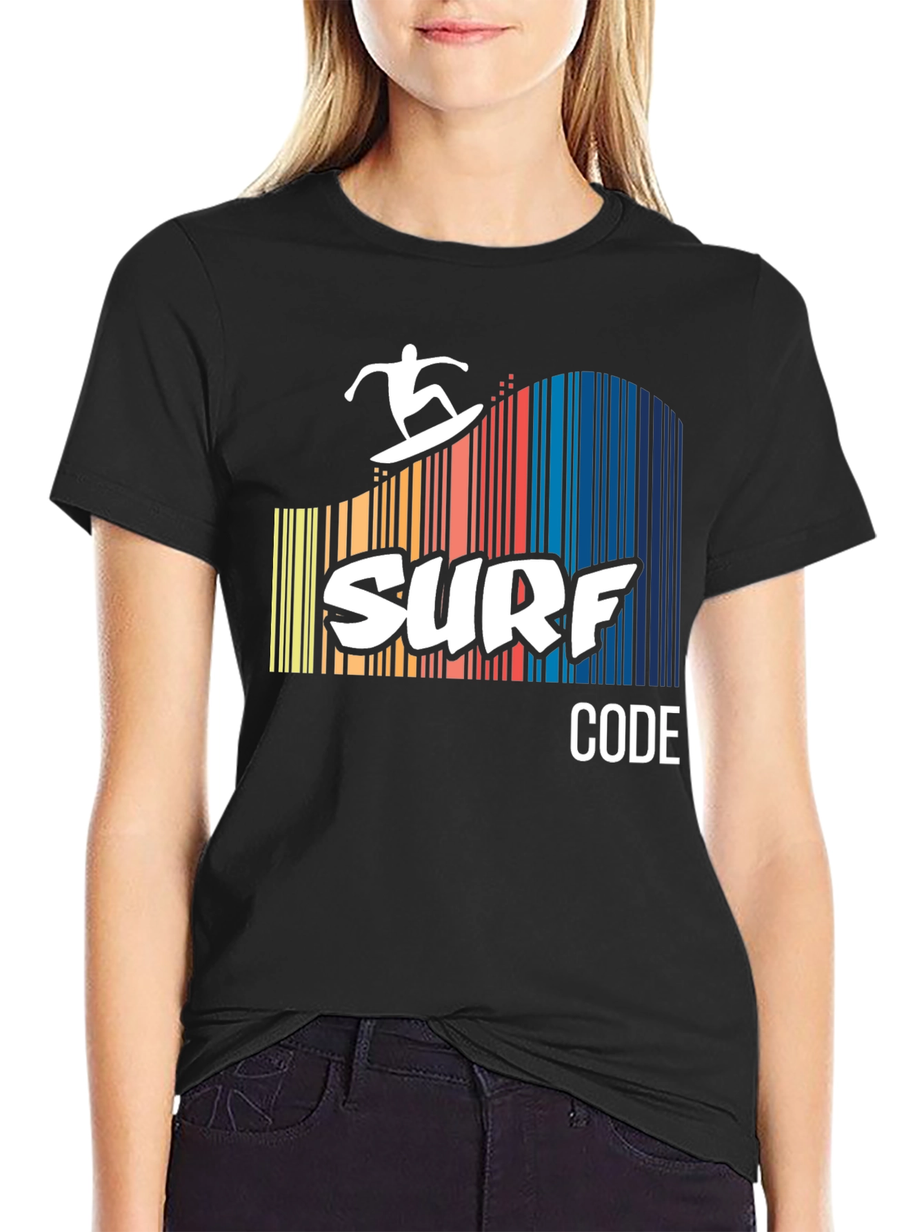 Black Surf Code Graphic Tee - Black Cotton T-Shirt view 2