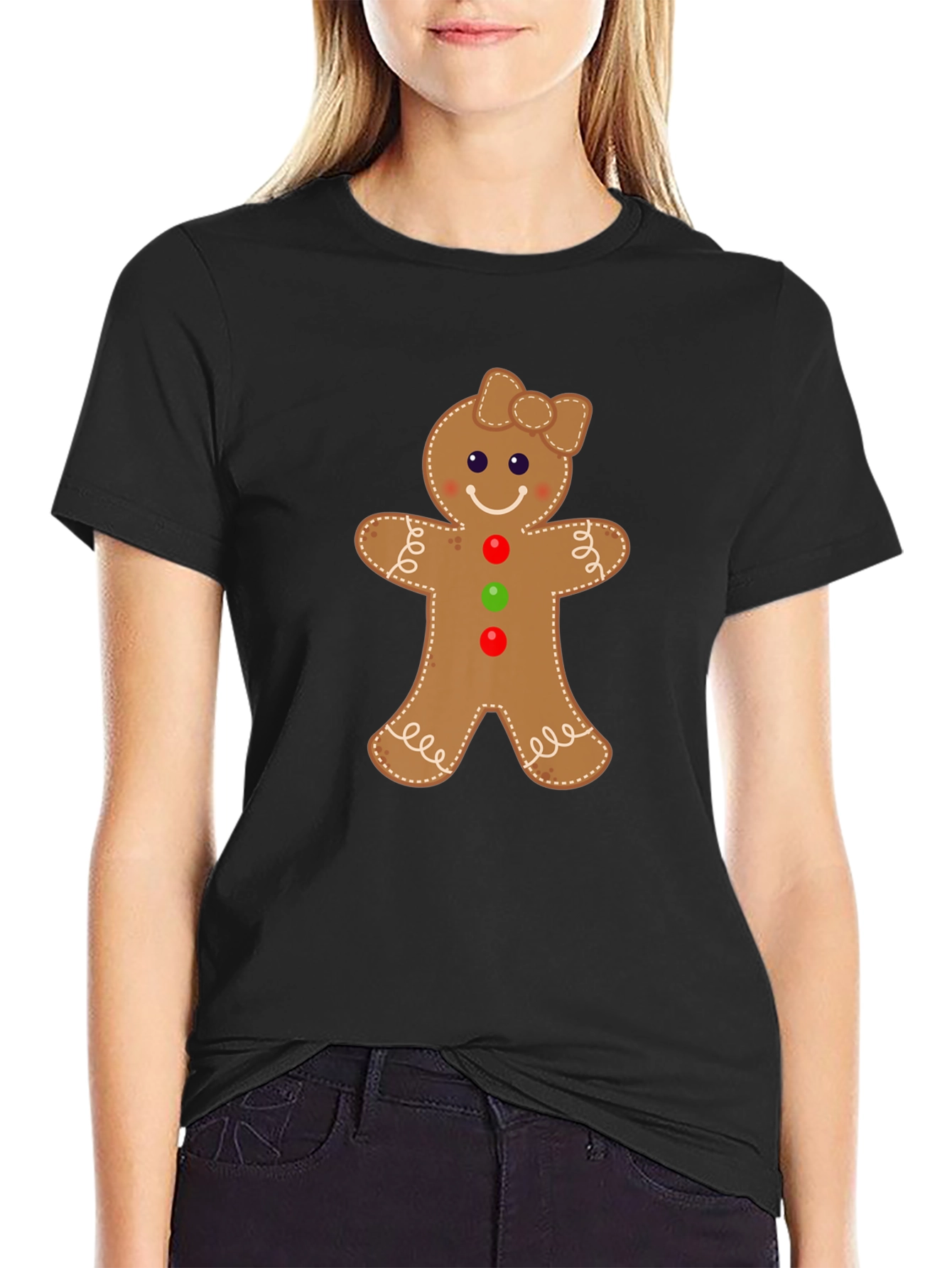 Black Gingerbread Man Holiday T-Shirt view 2
