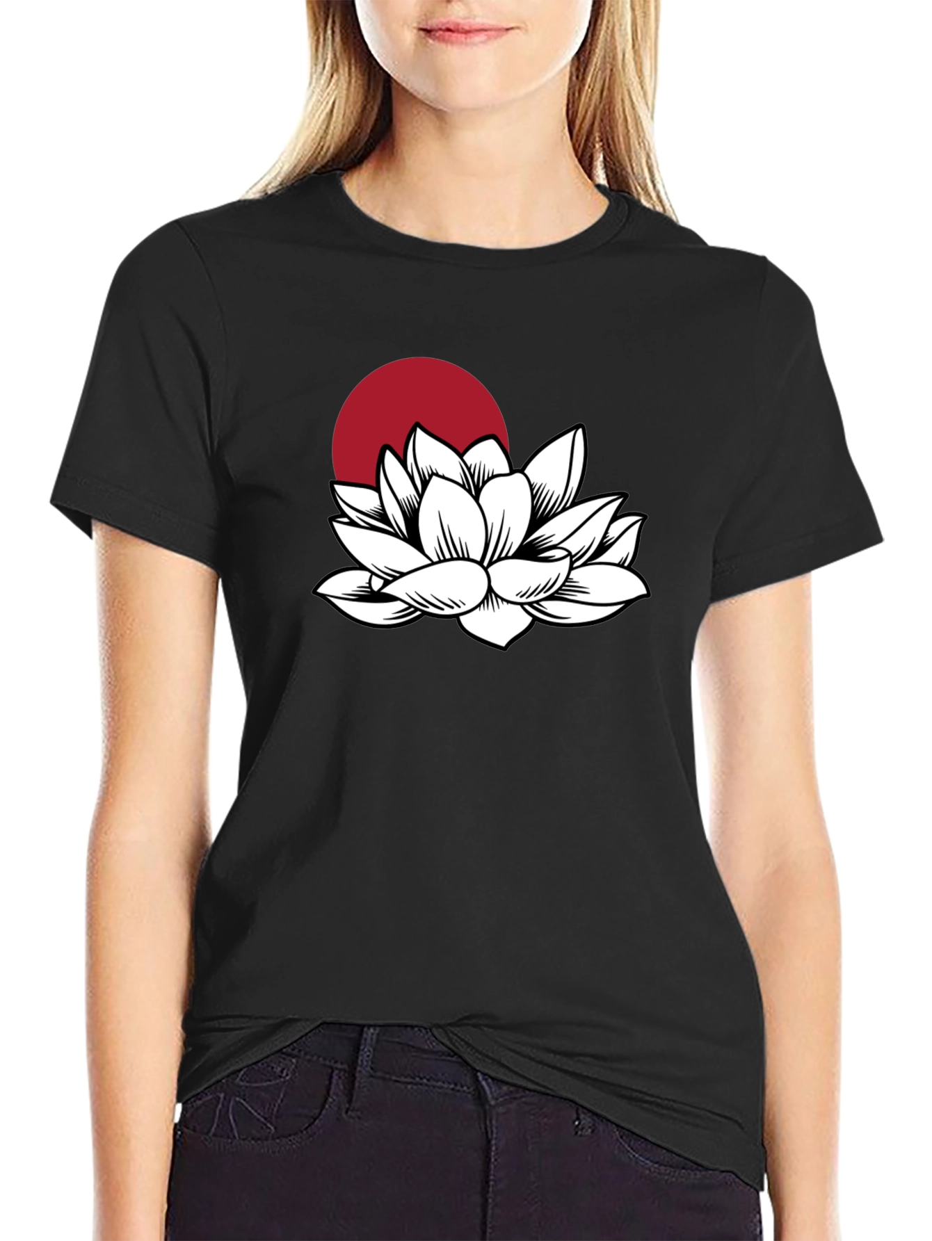 Black Lotus Flower T-Shirt - Black Graphic Tee view 2