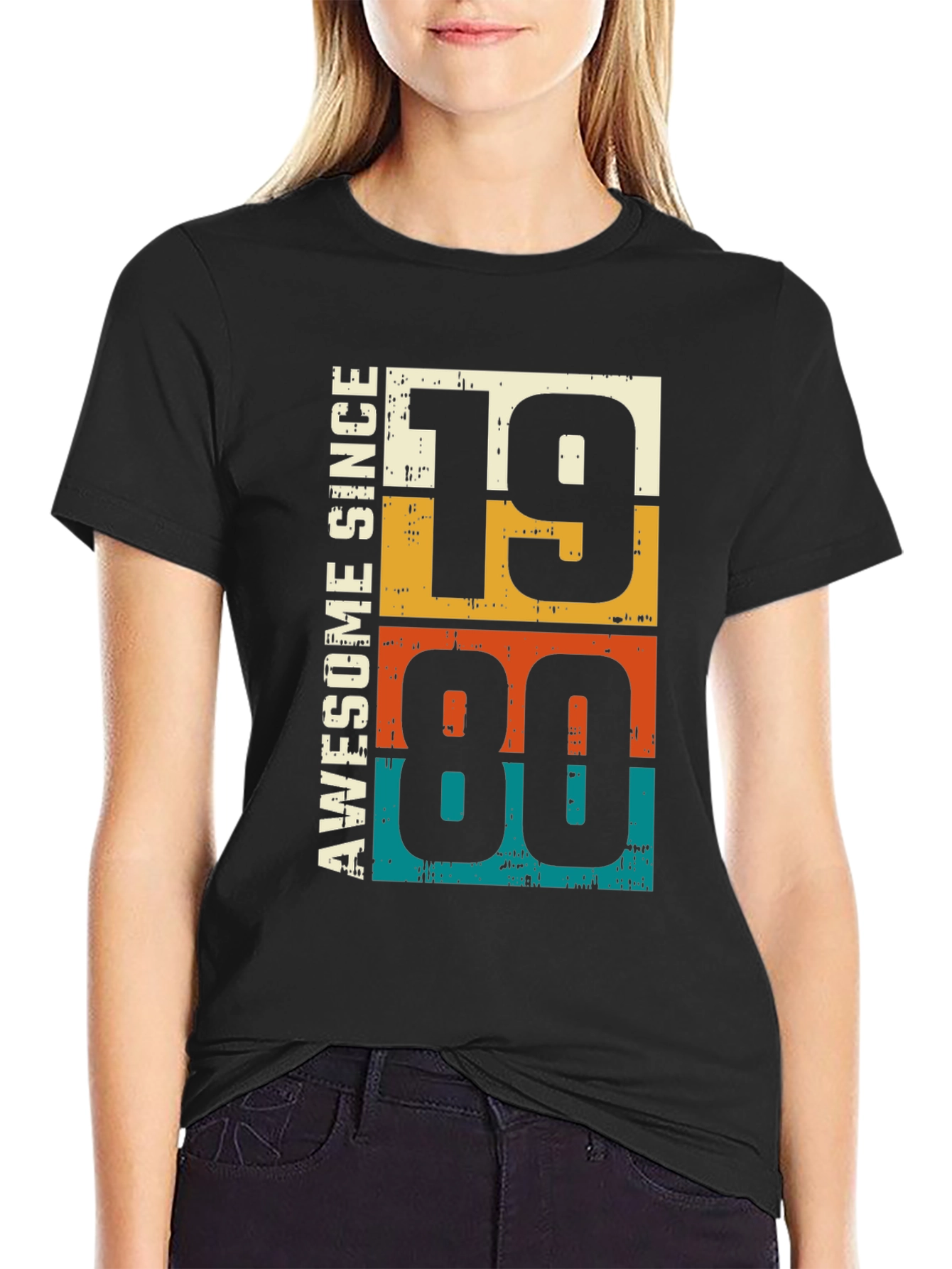 Black Awesome Since 1980 Graphic Tee - Retro Birthday Gift view 2