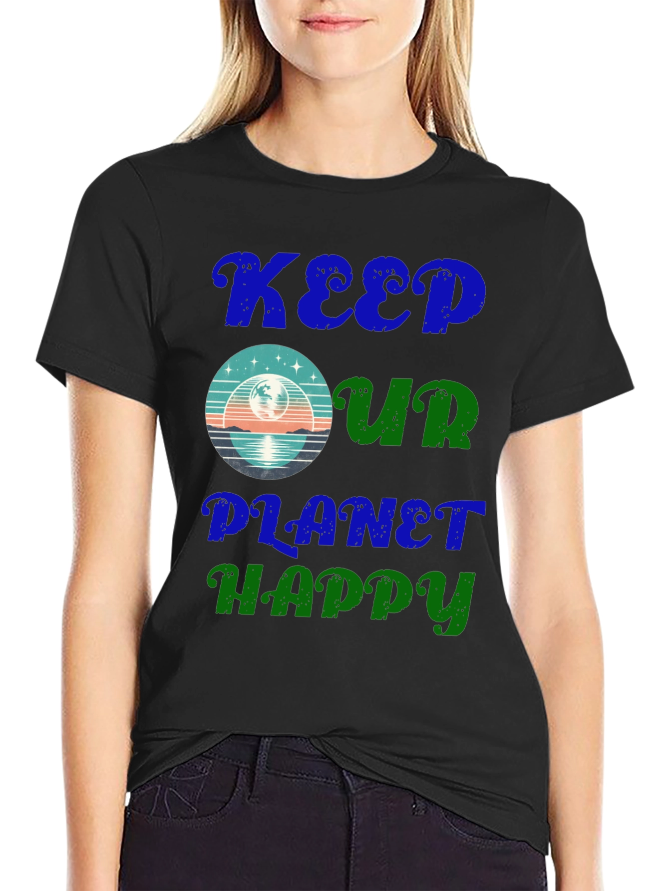 Black Keep Our Planet Happy Graphic Tee - Eco Friendly Fashion view 2