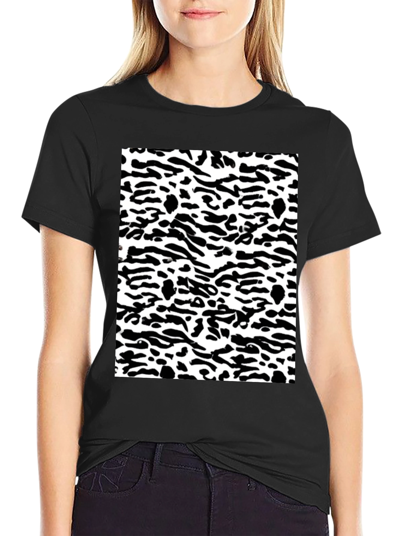Black Trendy Black & White Camo Print Tee view 2