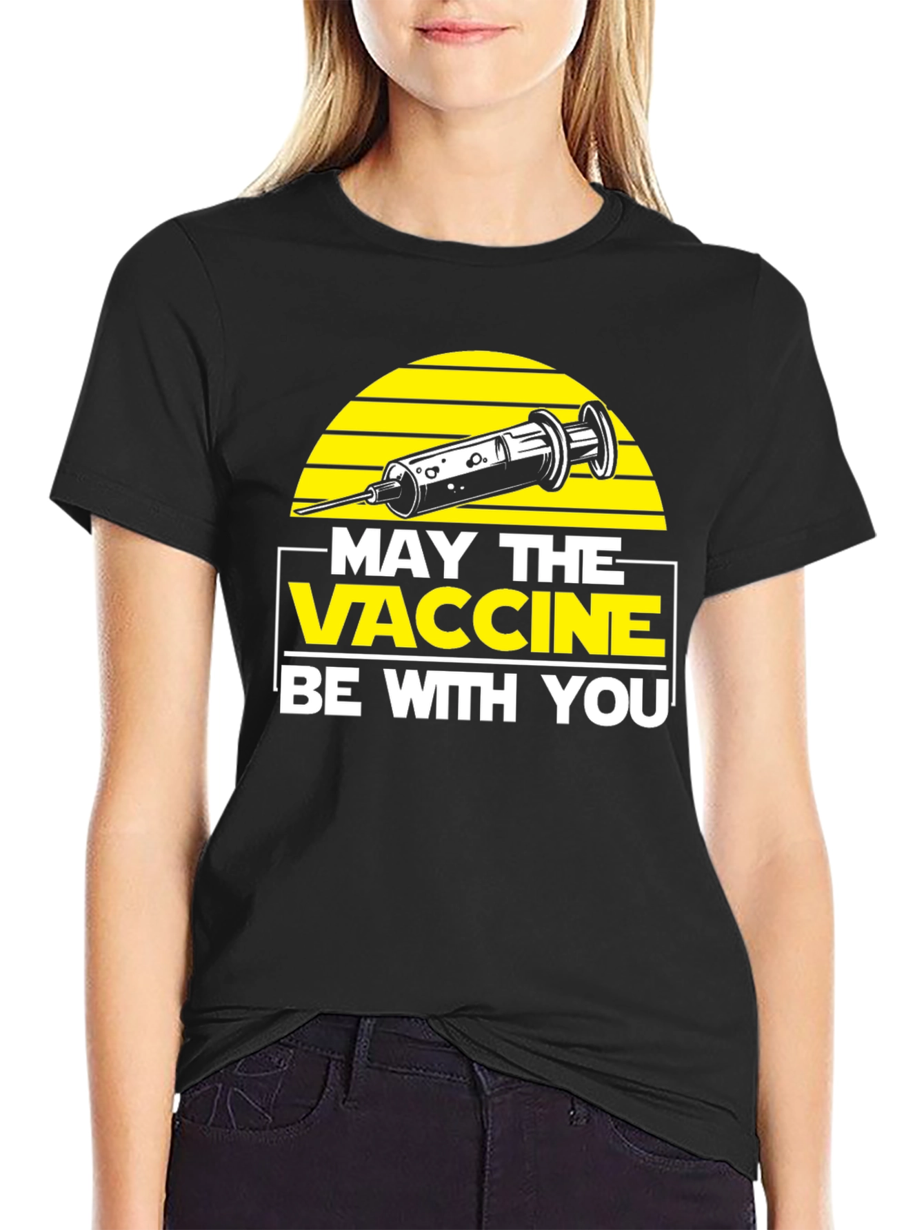 Black May the Vaccine Be With You T-Shirt  view 2