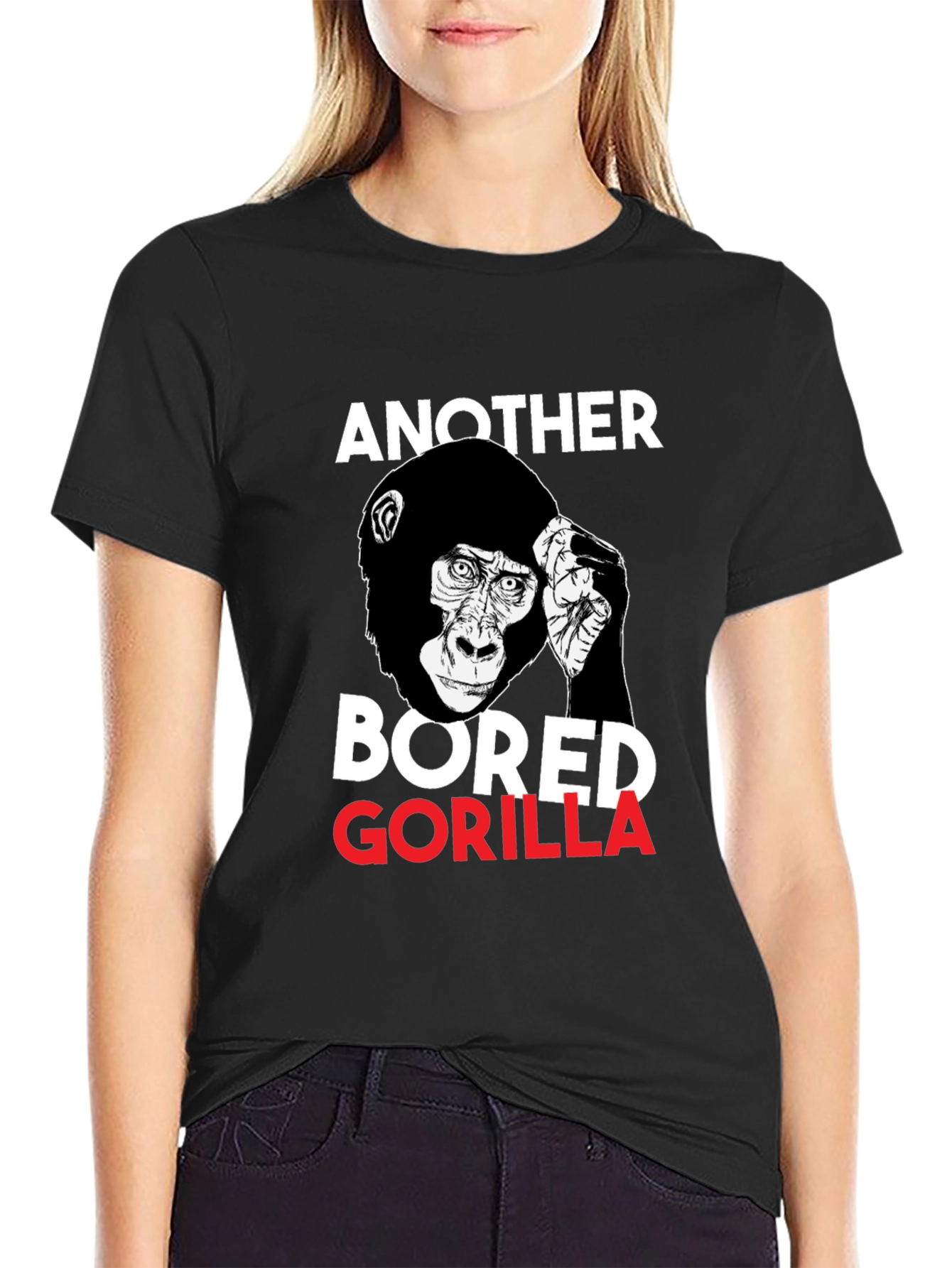 Black Bored Gorilla Graphic Tee - Unisex Black T-Shirt view 2