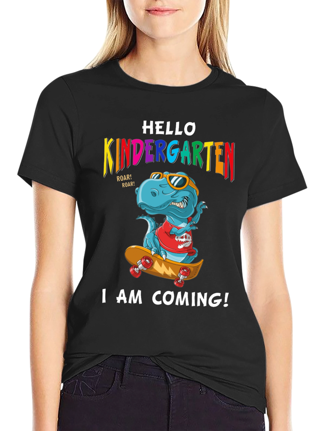 Black Hello Kindergarten Dinosaur T-Shirt view 2