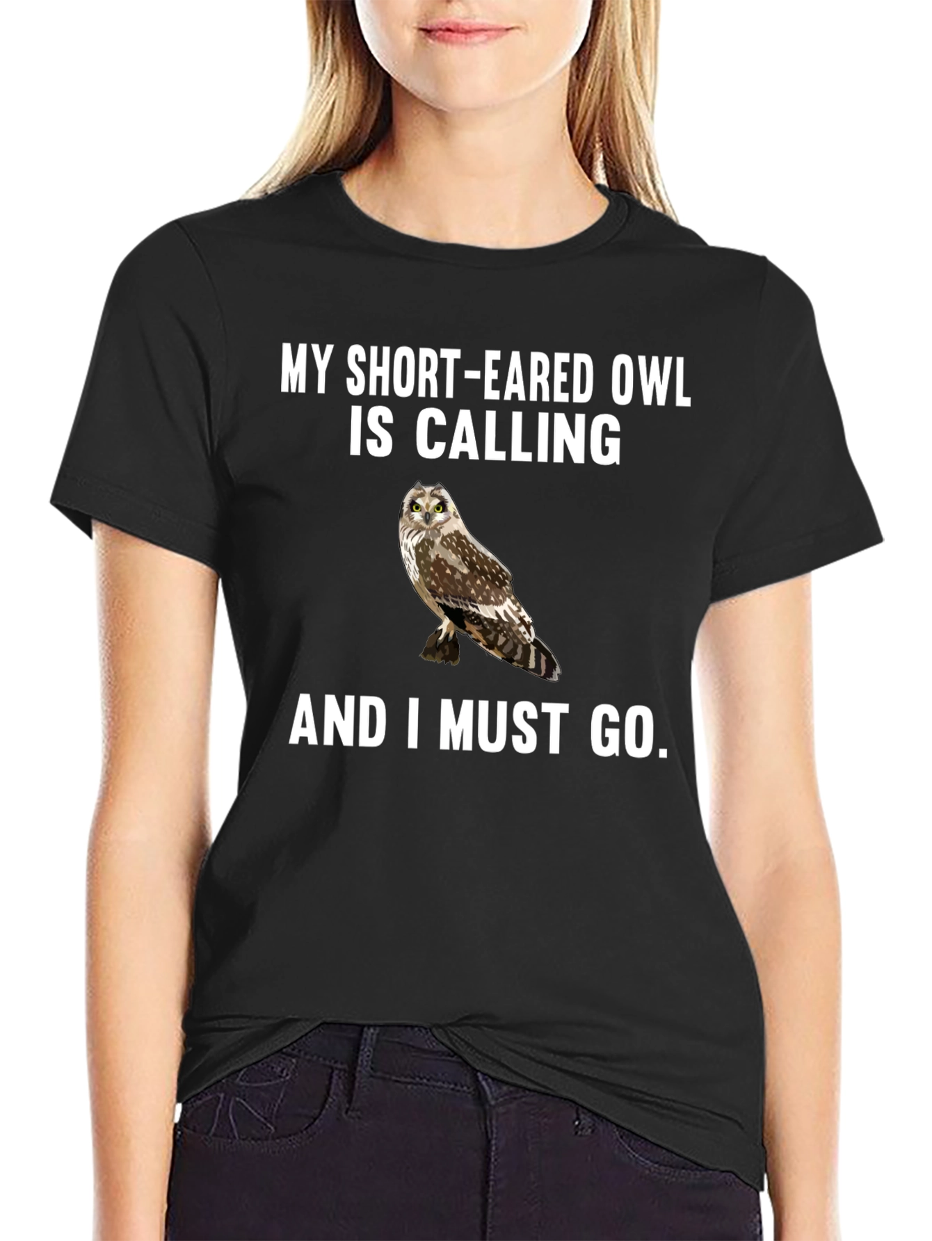 Black Short-Eared Owl Calling Men's T-Shirt view 2