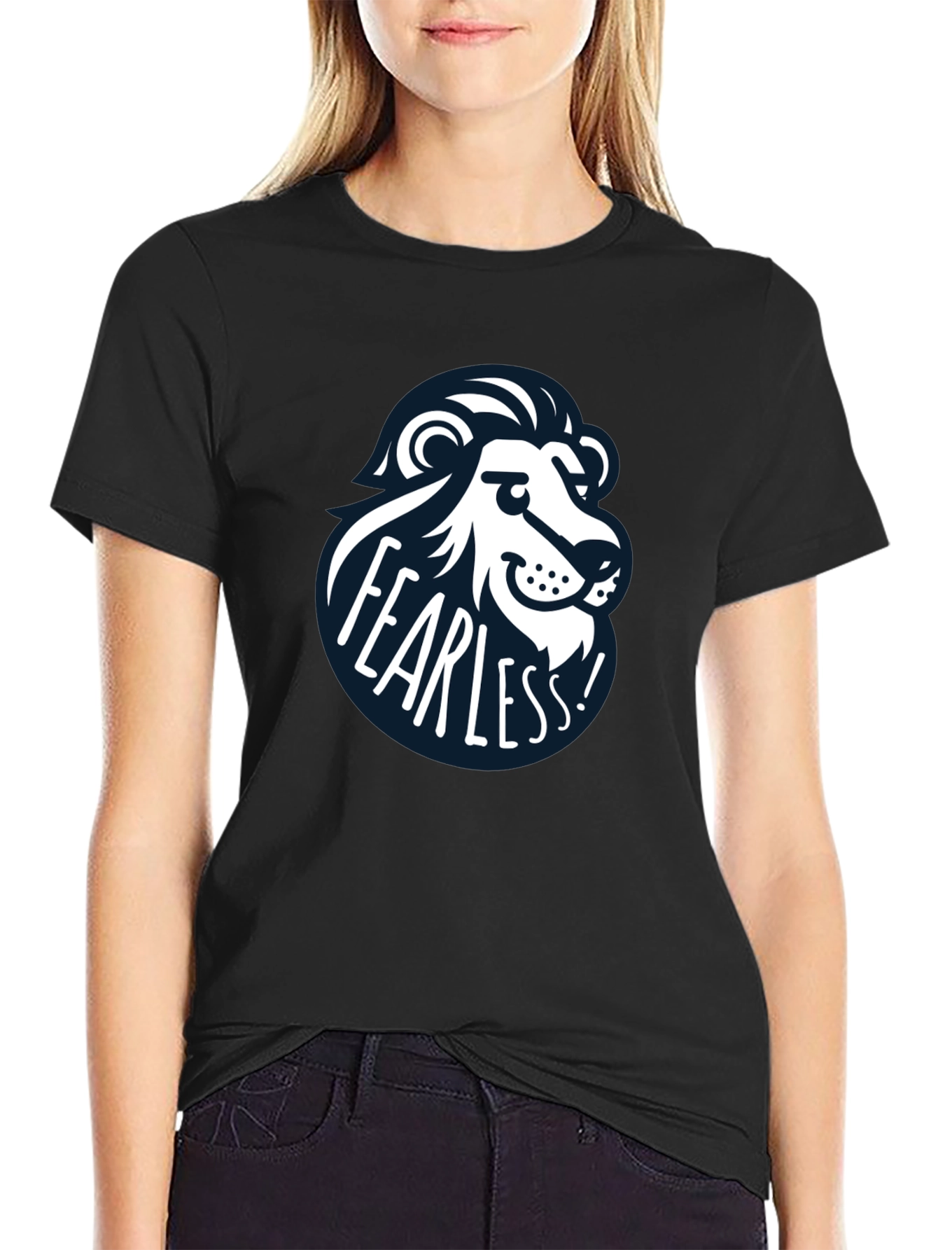 Black Fearless Lion Graphic Tee - Black Cotton T-Shirt view 2