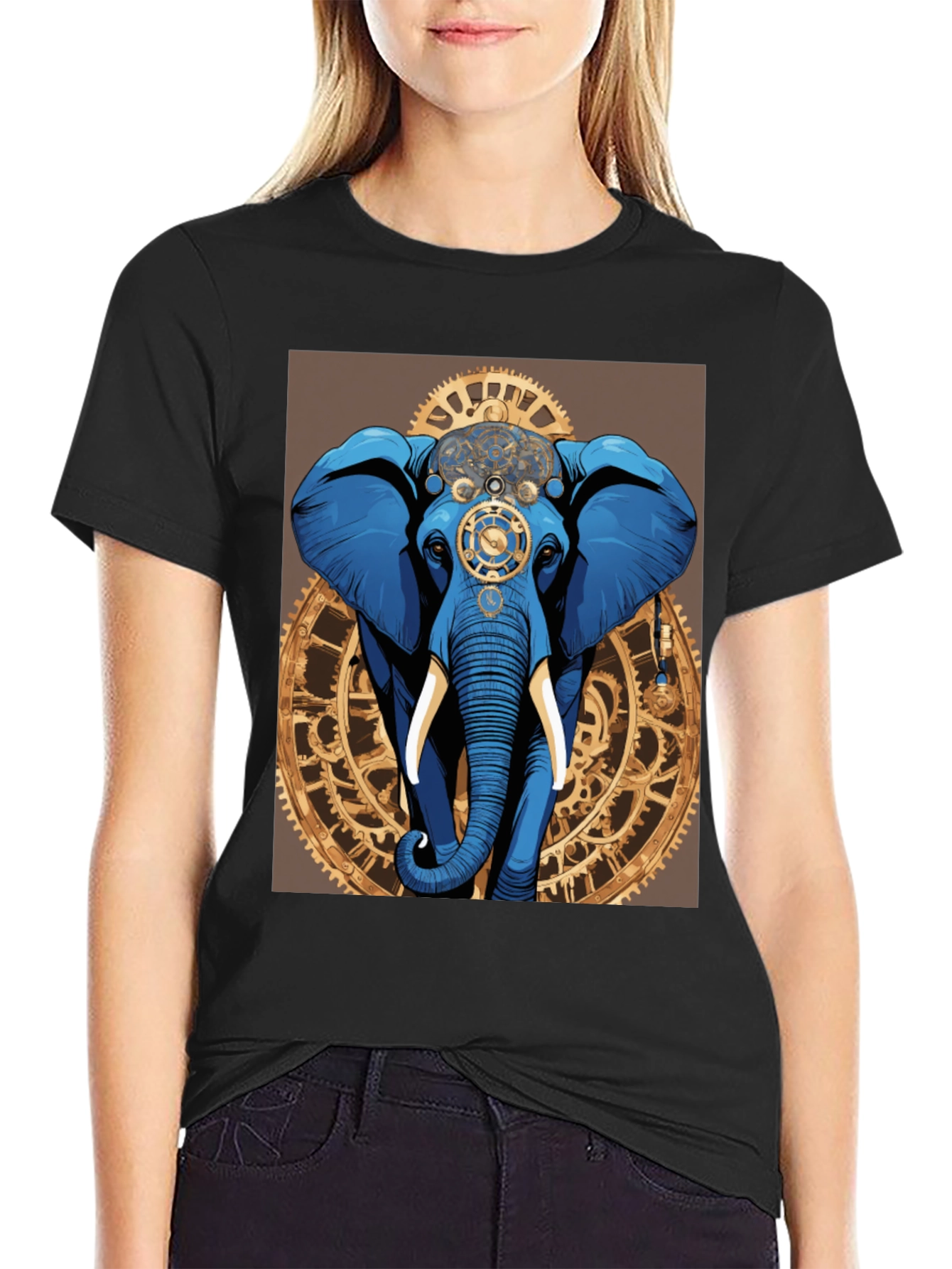 Black Steampunk Elephant Graphic Tee - Unique Design view 2