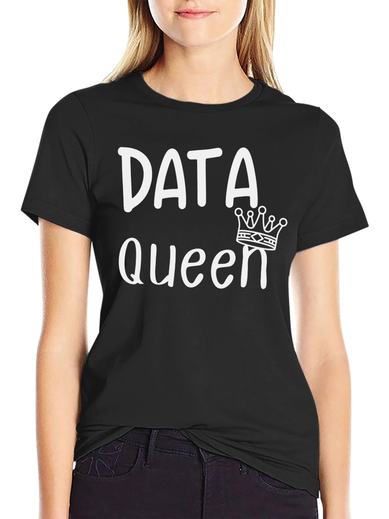 Black Data Queen Graphic T-Shirt - Black Cotton Tee view 2