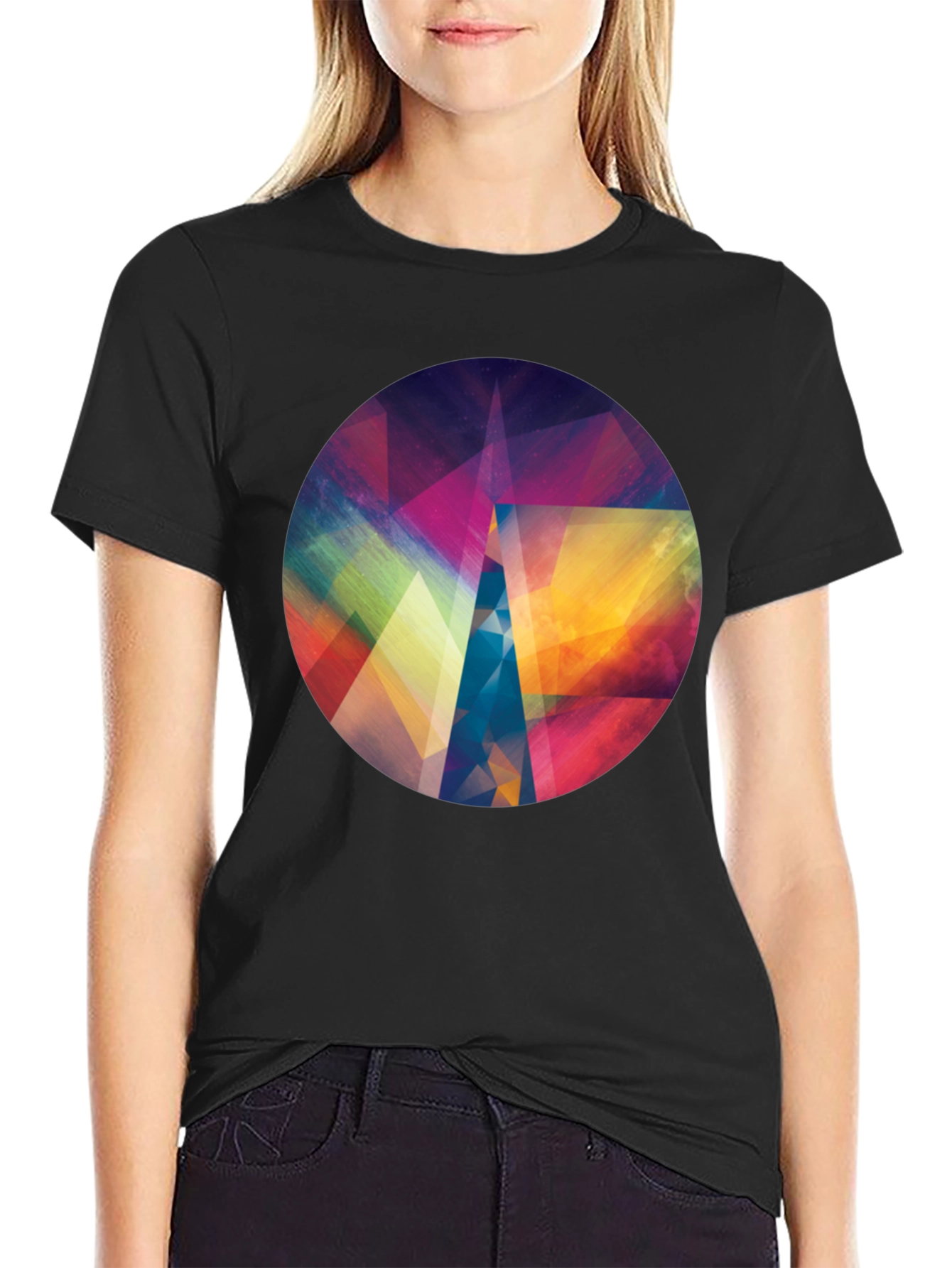 Black Geometric Abstract Art Men's Black T-Shirt view 2