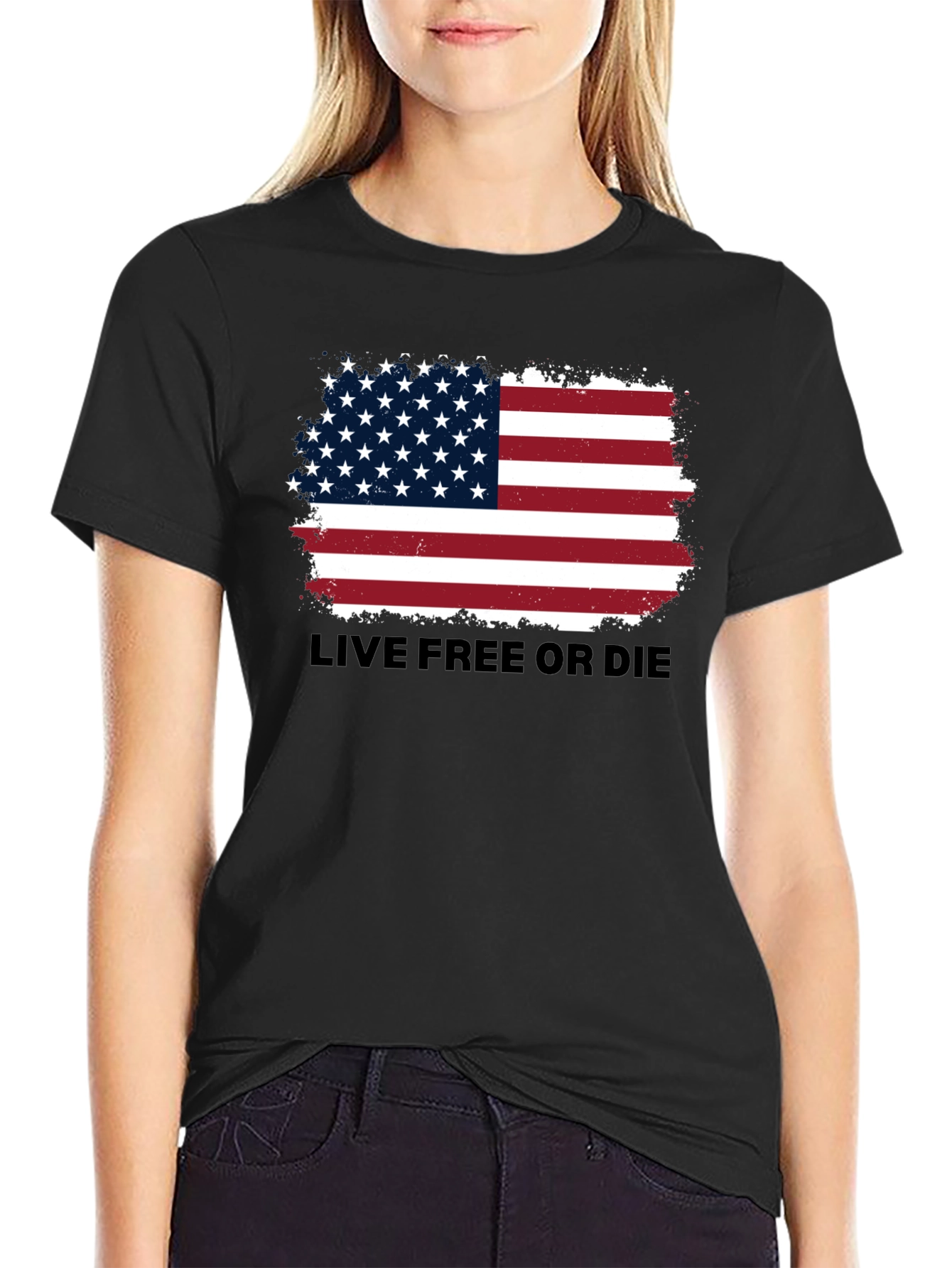 Black American Flag 'Live Free or Die' Graphic Tee view 2