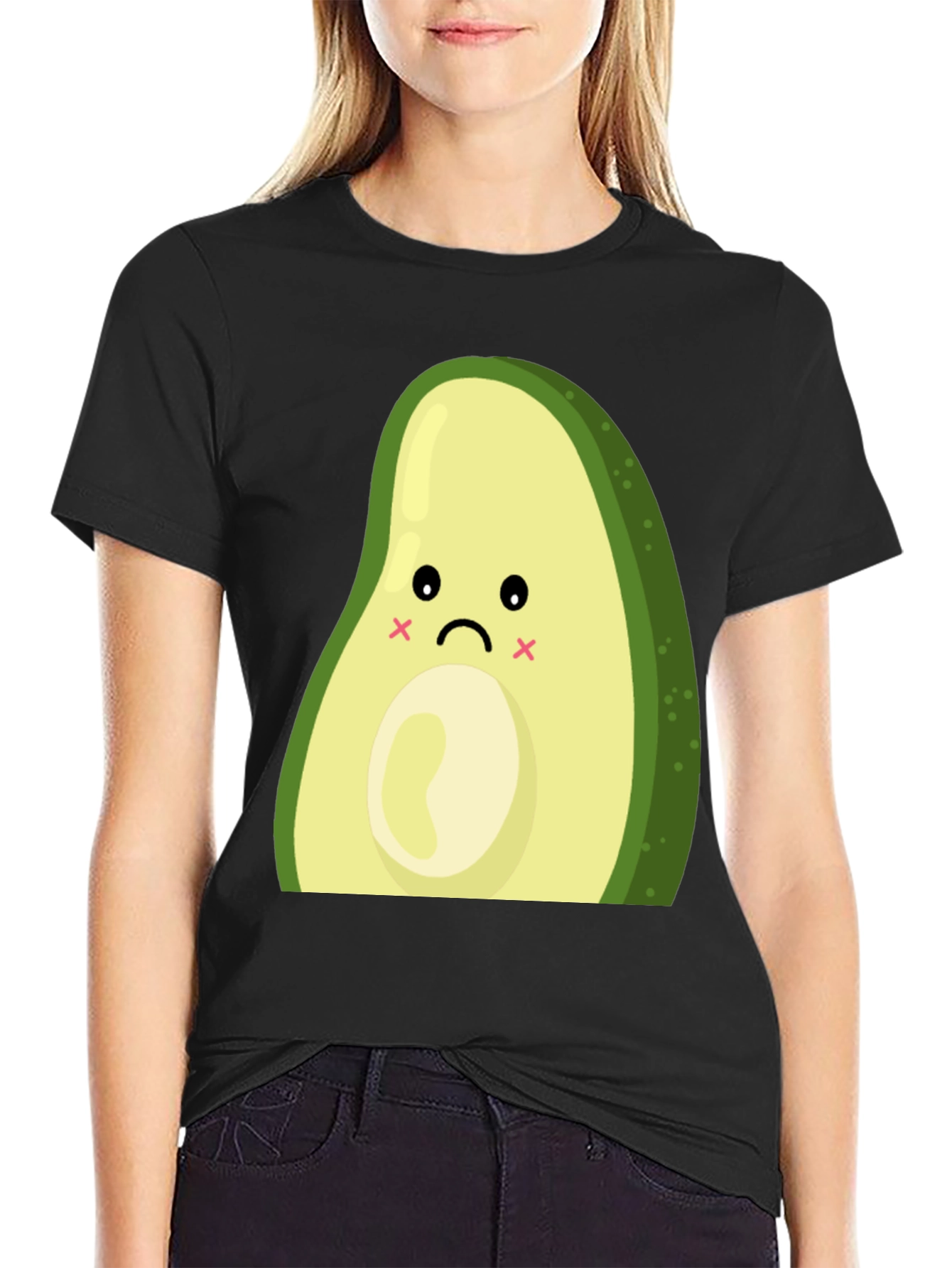 Black Sad Avocado Graphic T-Shirt - Cute and Unique view 2