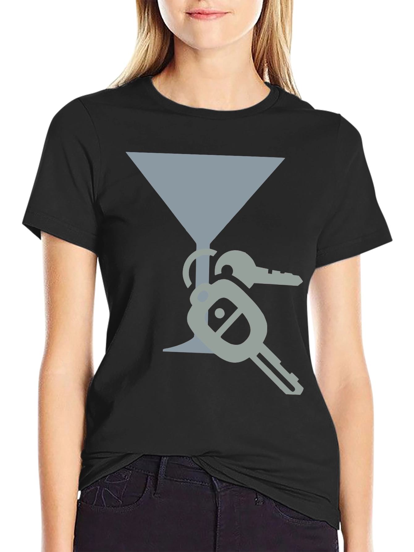 Black Martini Glass & Keys Graphic Tee view 2