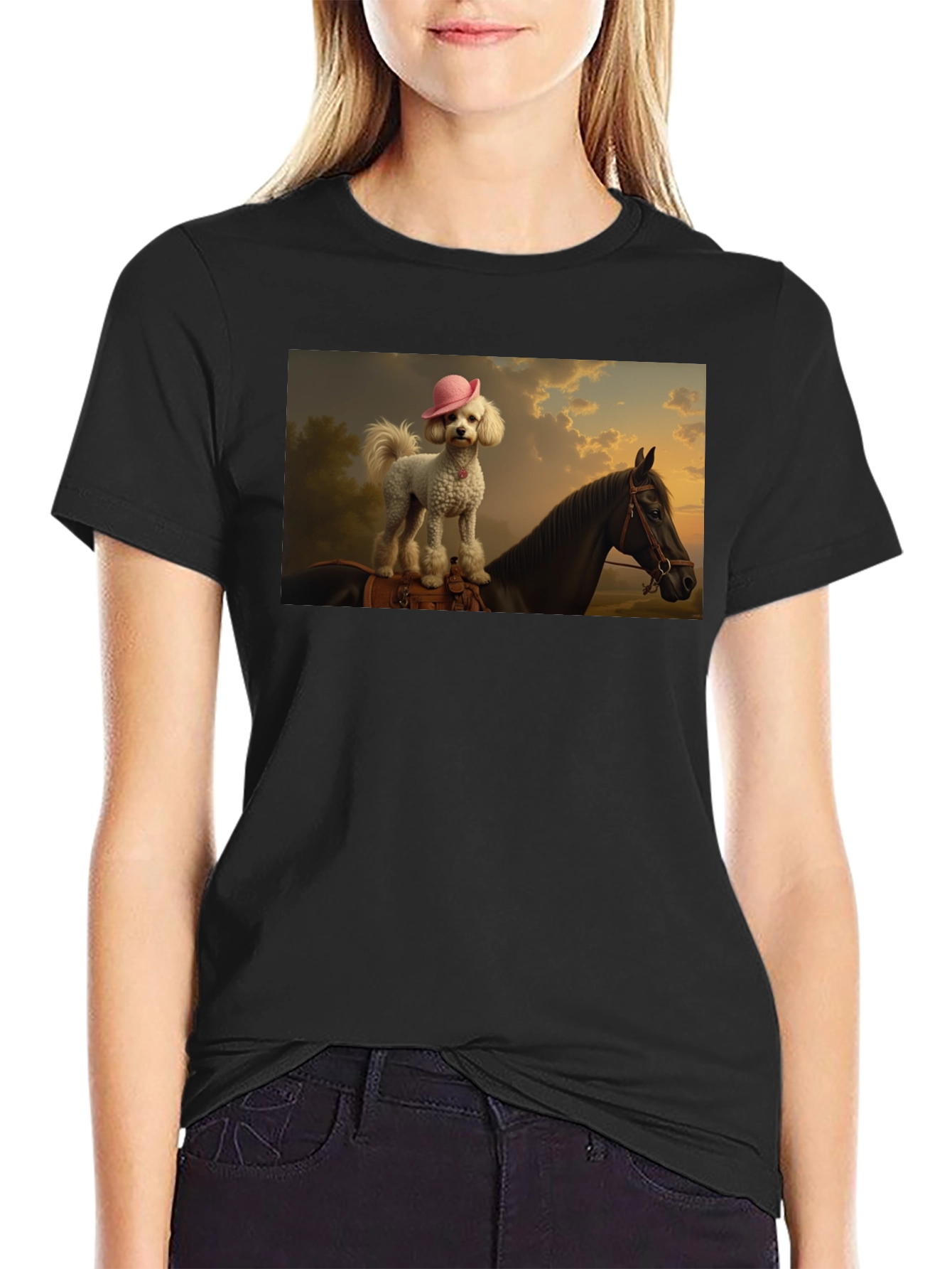 Black Dog & Horse Graphic Tee - Quirky Unisex T-Shirt view 2