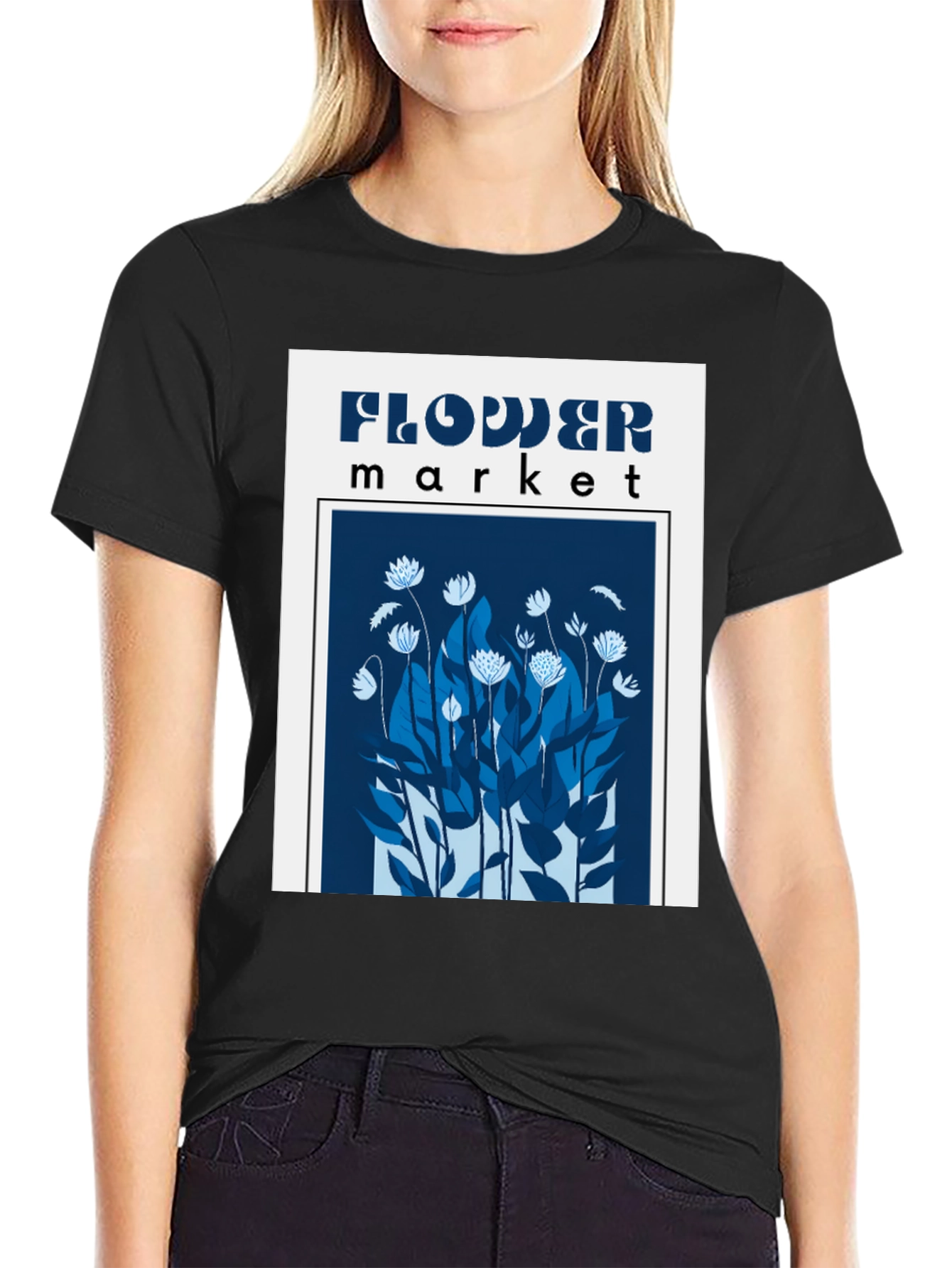 Black Flower Market Graphic Tee - Black Cotton Blend view 2