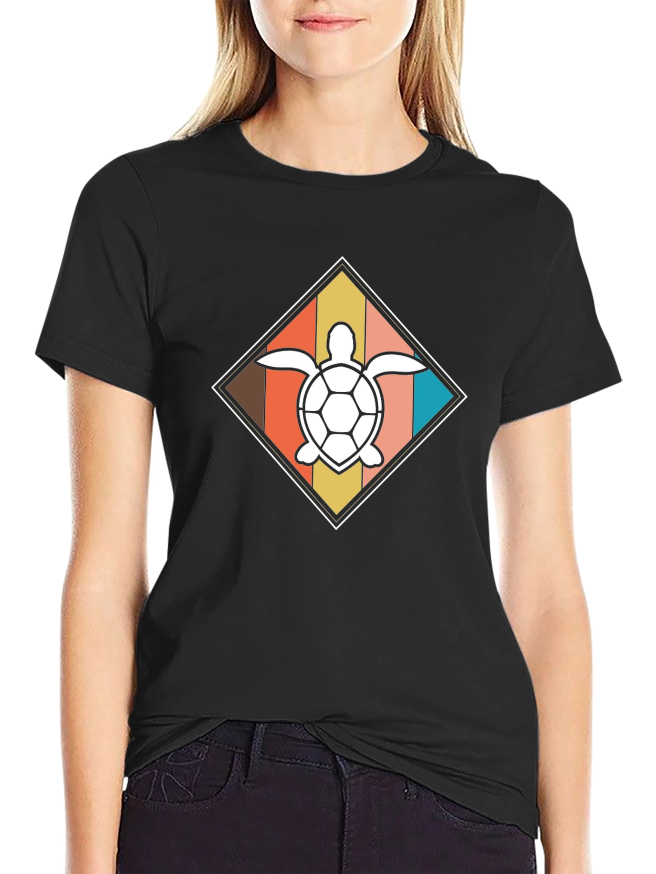 Black Retro Turtle Diamond Graphic Tee - Black view 2