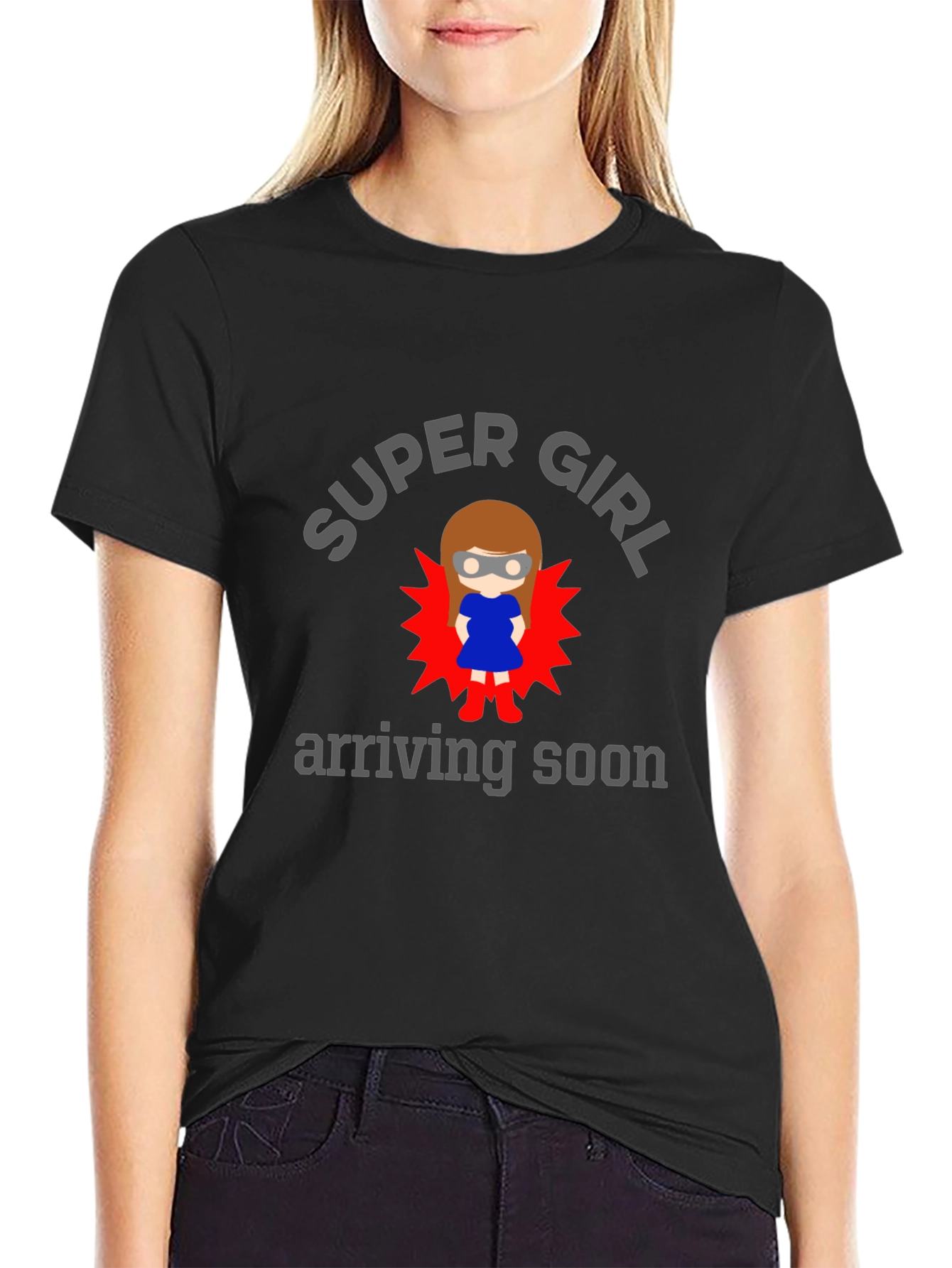 Black Super Girl Arriving Soon Graphic T-Shirt view 2