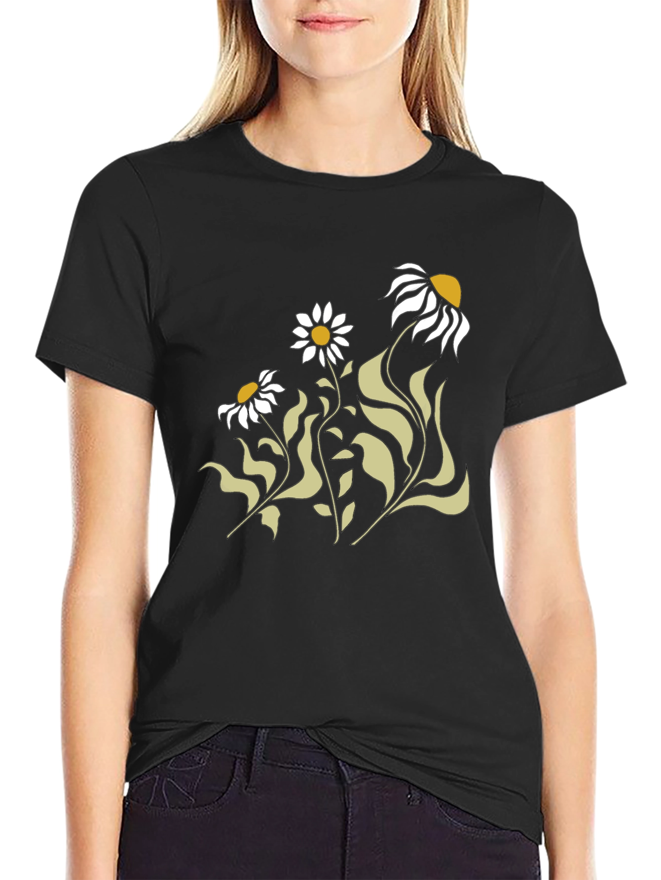 Black Floral Graphic Print T-Shirt view 2
