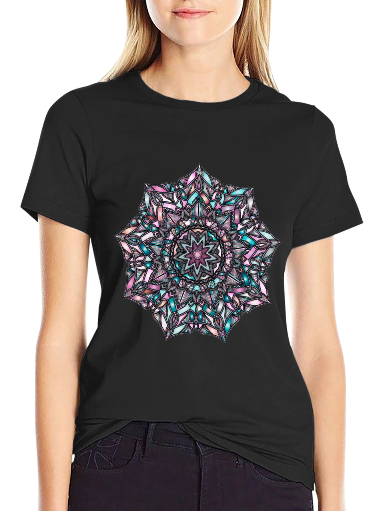 Black Mandala Graphic Print Men's Black T-Shirt view 2