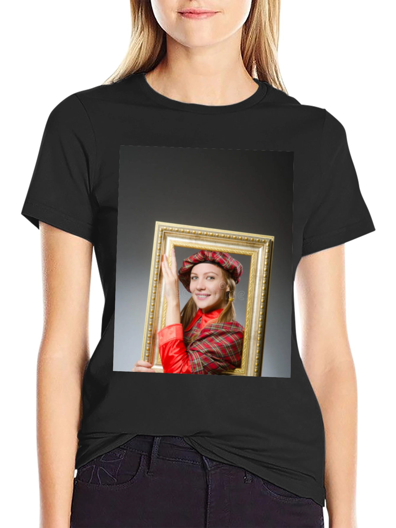 Black Funny Framed Woman Graphic Tee - Novelty T-Shirt view 2