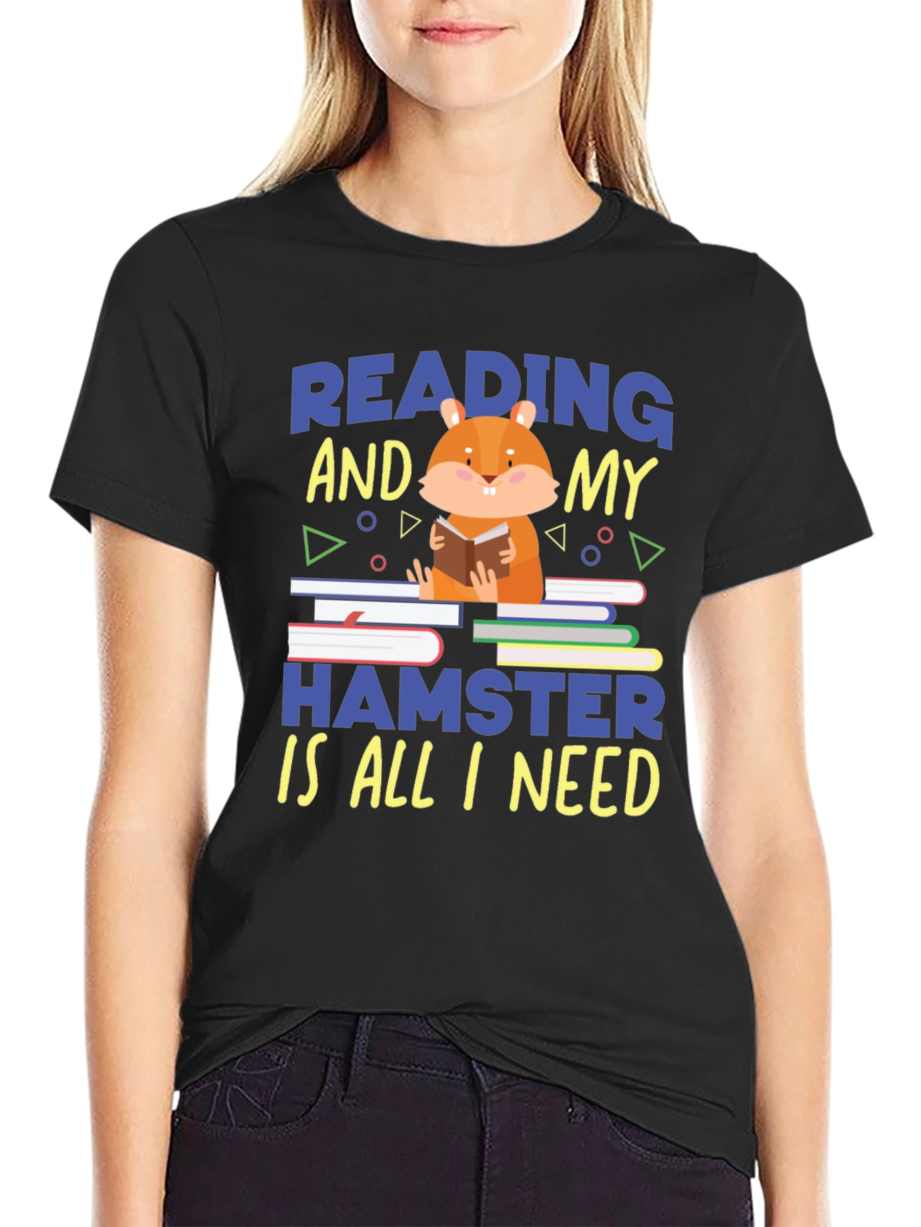 Black Reading Hamster T-Shirt - Cute Book Lover Tee view 2