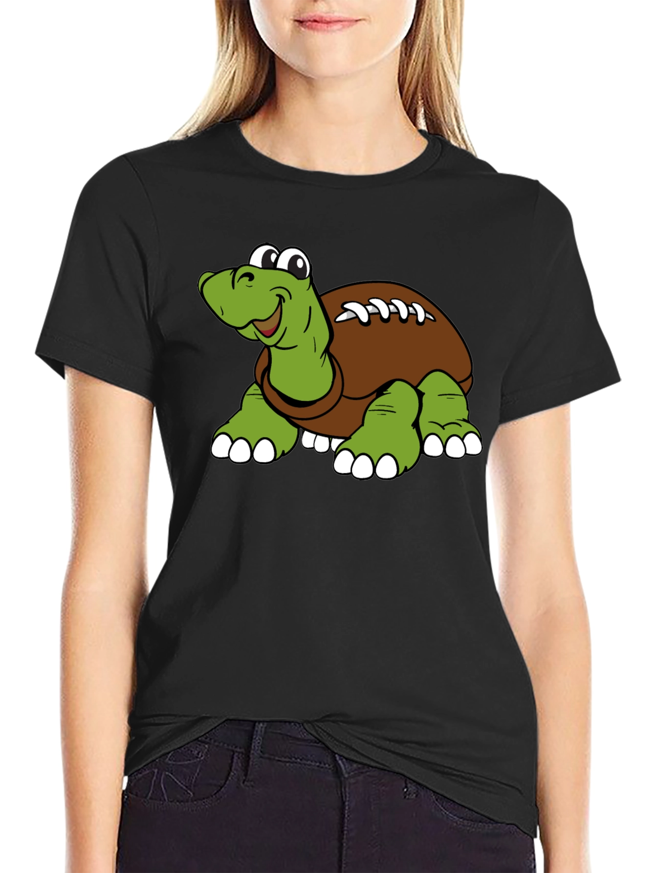 Black Cartoon Football Turtle Graphic T-Shirt view 2